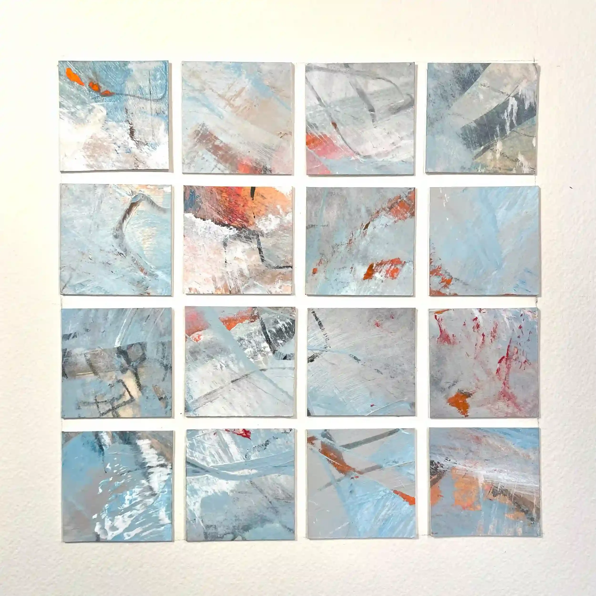  Emergent Grid  Mixed media and collage on paper, 15-3/4 x 15-3/4" German silver metal frame, white mat. 2026. $795