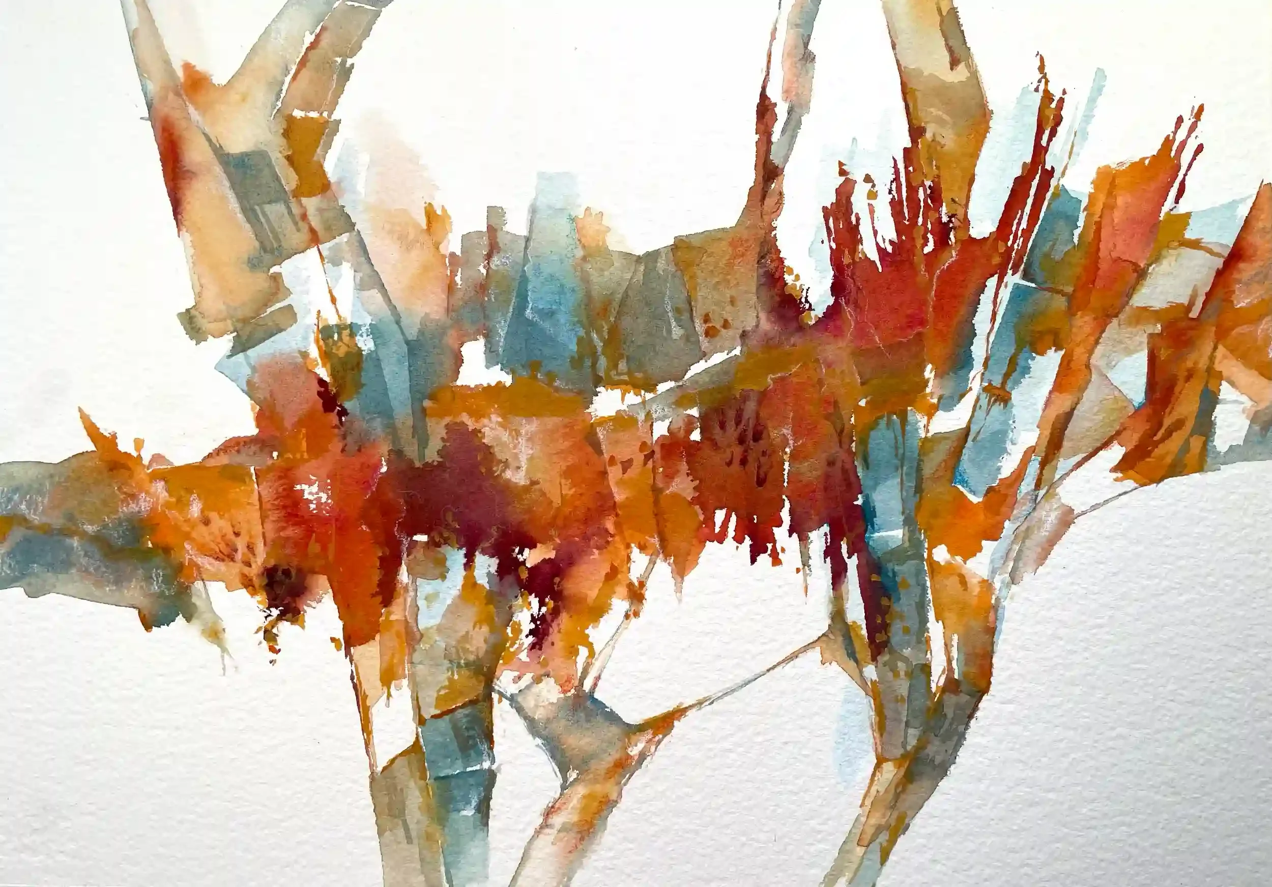  The Dance of Friendship  Mixed media on paper, 19-3/8 x 23-3/8" Wood frame, brick red mat with blue liner. 2023. $1025