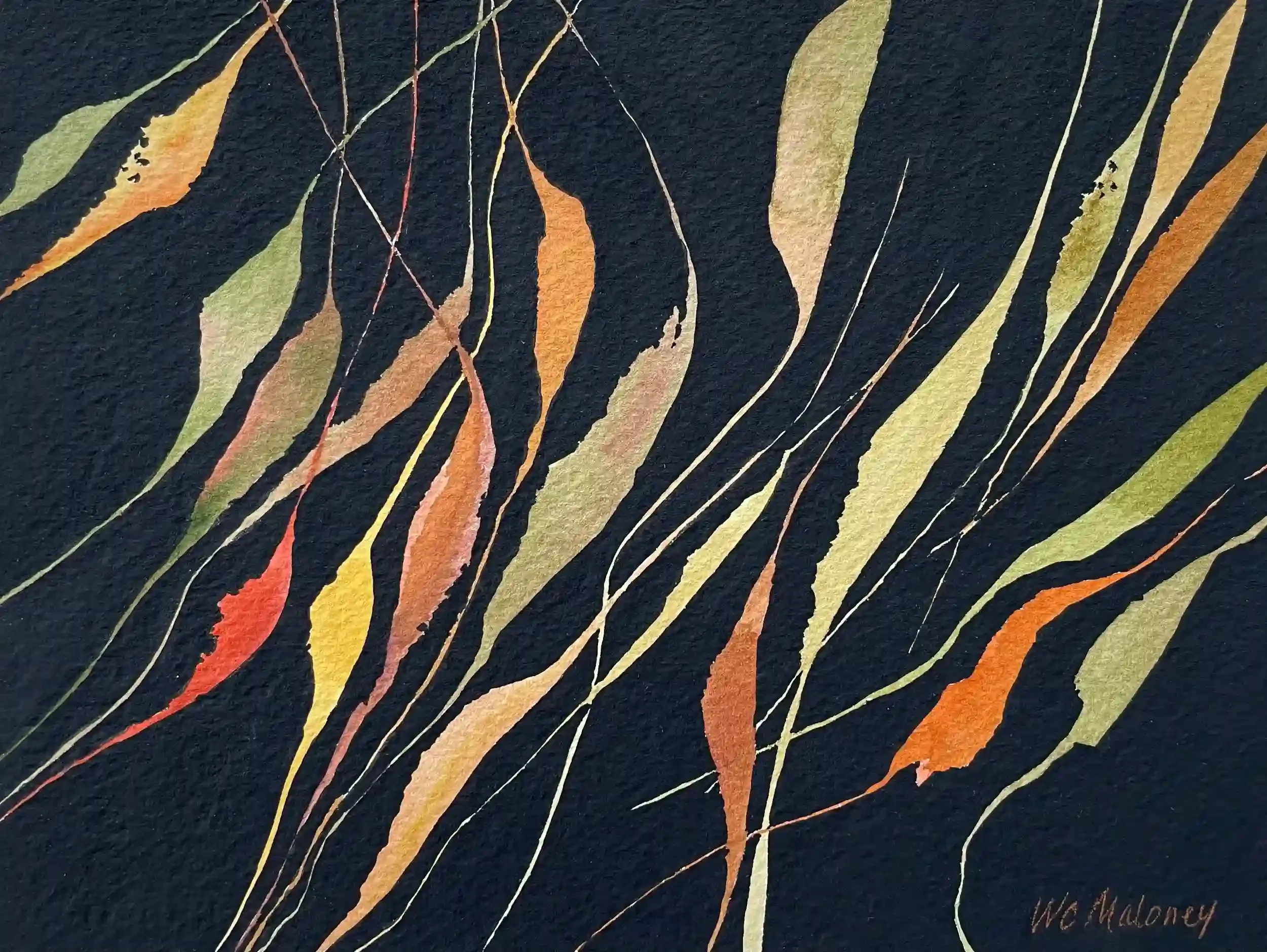  Somewhere Between Land and Sea  Watercolor and gouache on paper, 10-3/4 x 12-3/4" Black metal frame, white mat. 2024. $575