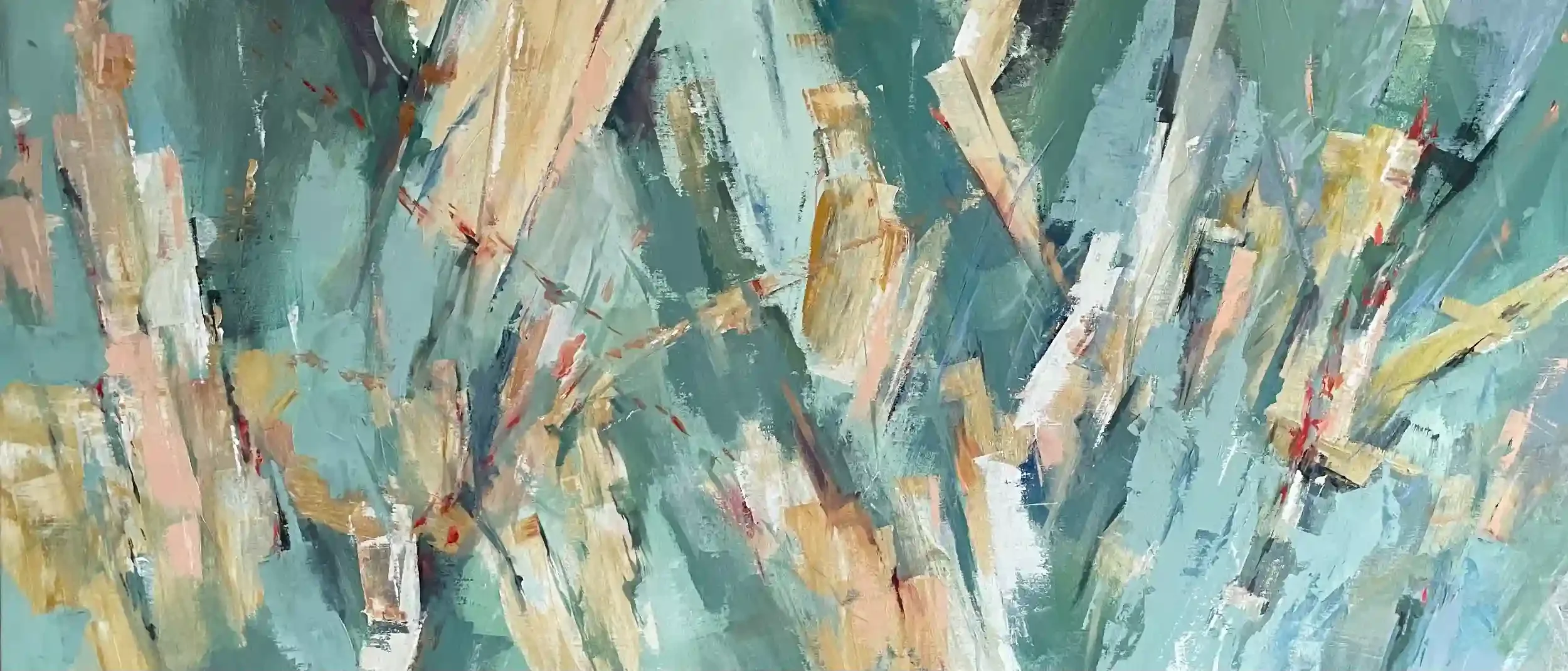  Crescendo  Acrylic on canvas, 20-1/2 x 46-1/2" Low profile, gray painted wood frame. 2026. $3800