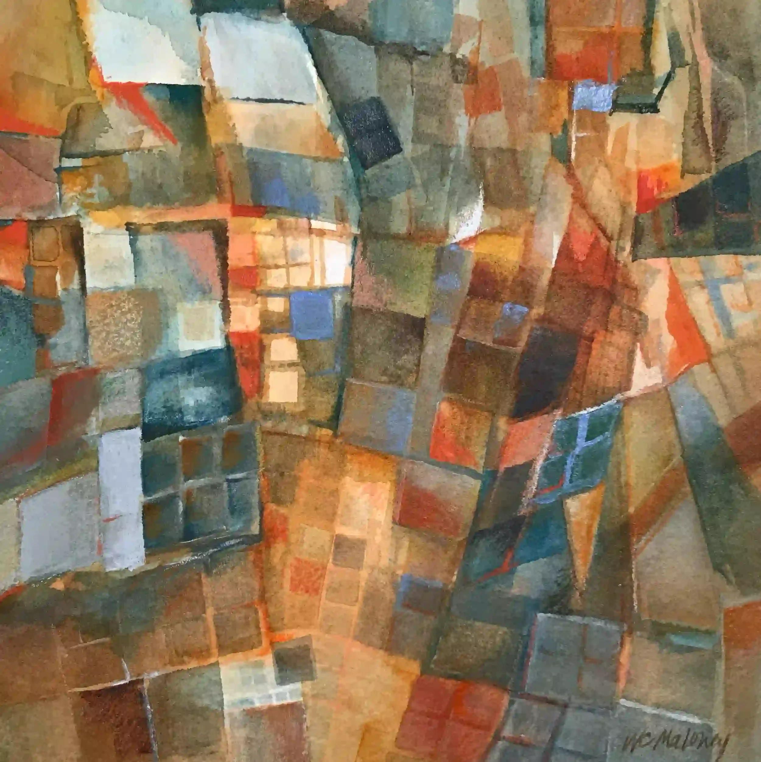  Looking Out, Looking In  Watercolor, colored pencil, 15-1/8 x 15-1/8" Cherry wood frame, white mat. 2018. $750