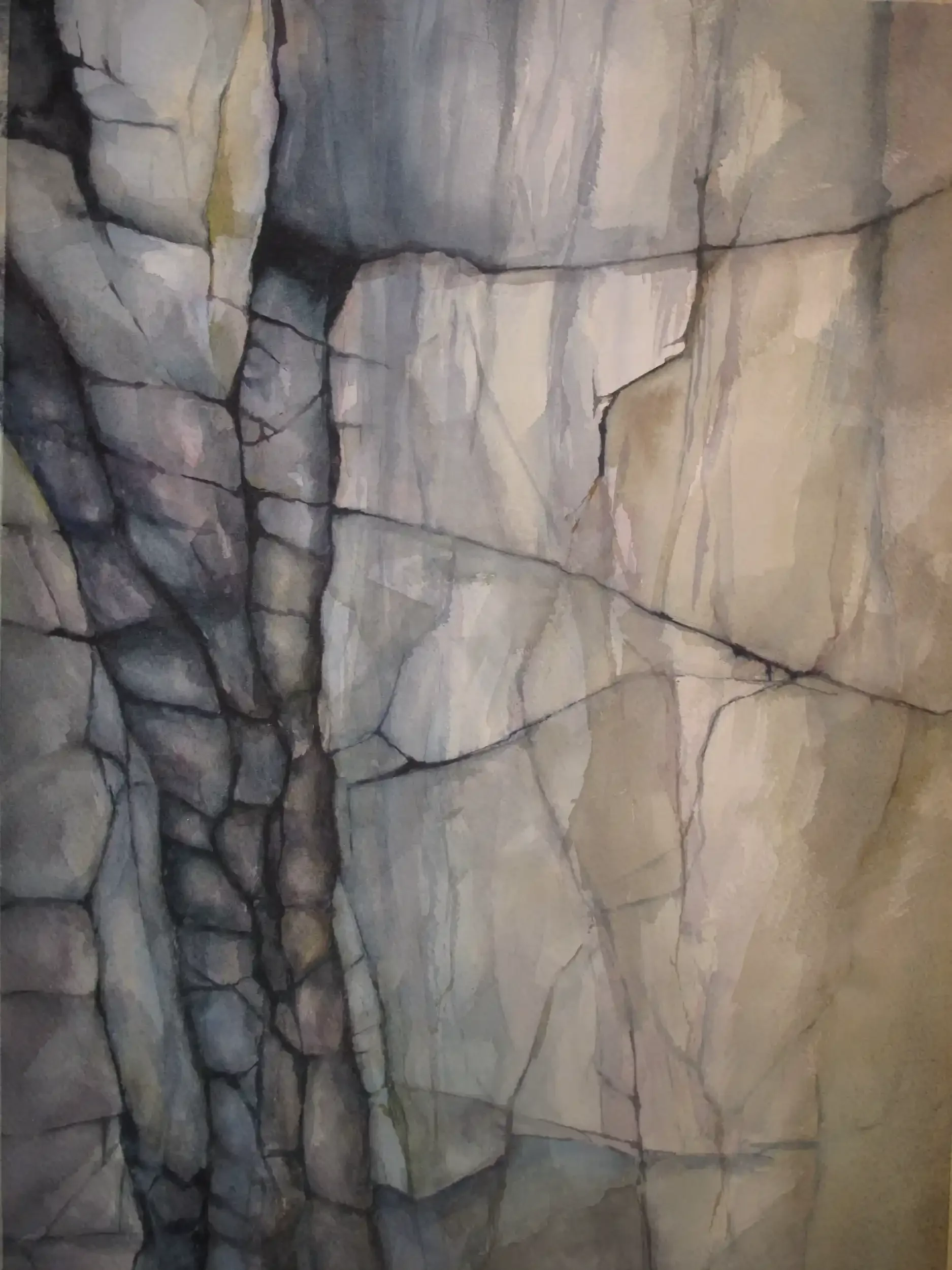  Rock Face  Watercolor, 25-1/2 x 20-1/4" Gunmetal gray metal frame, white mat. 2012. $1175