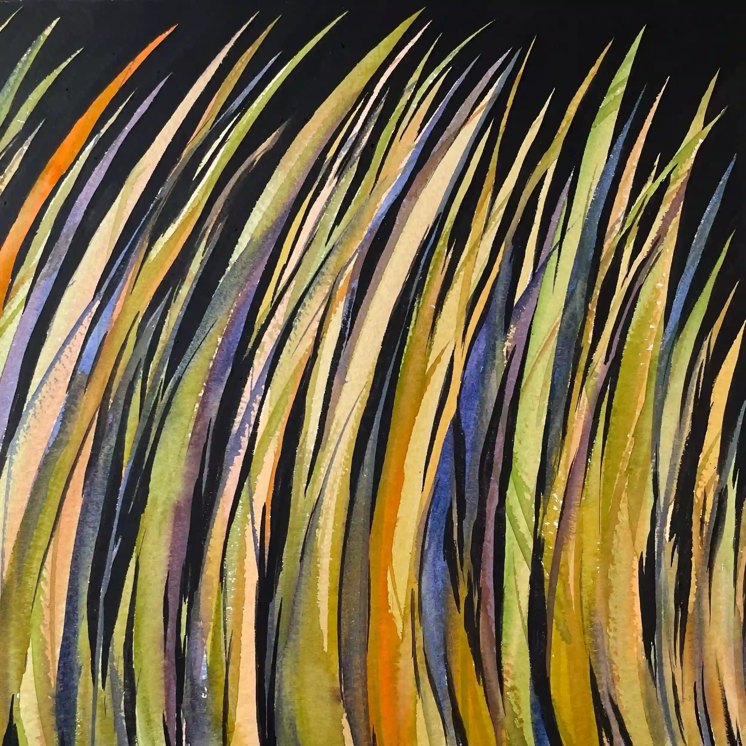  Inclined  Watercolor and gouache, 16-1/8 x 16-1/8" Black metal frame, white mat. 2024. $825