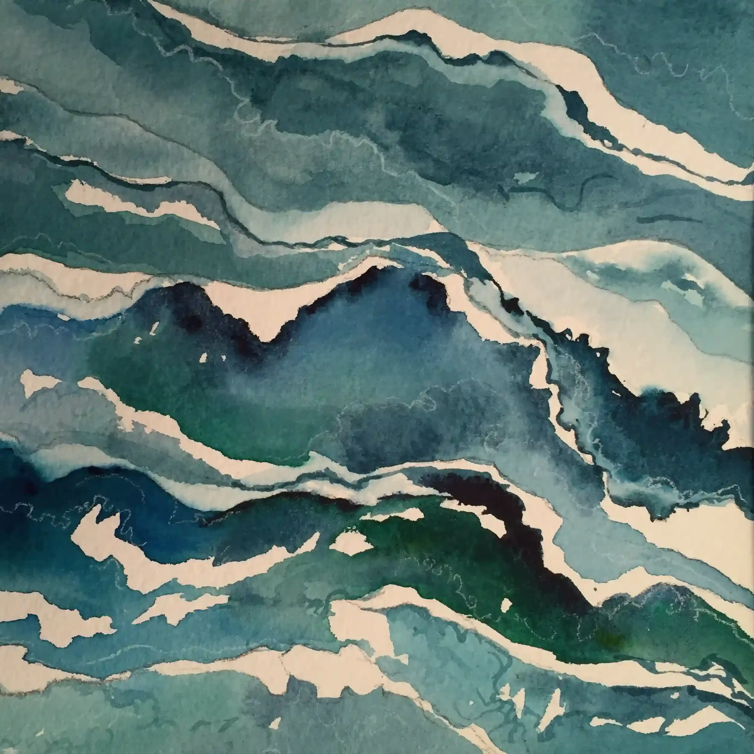  Long Sands Ruffle  Watercolor, 13-3/4 x 13-3/4" Dark, distressed, beveled wood frame, white mat. 2015. $675