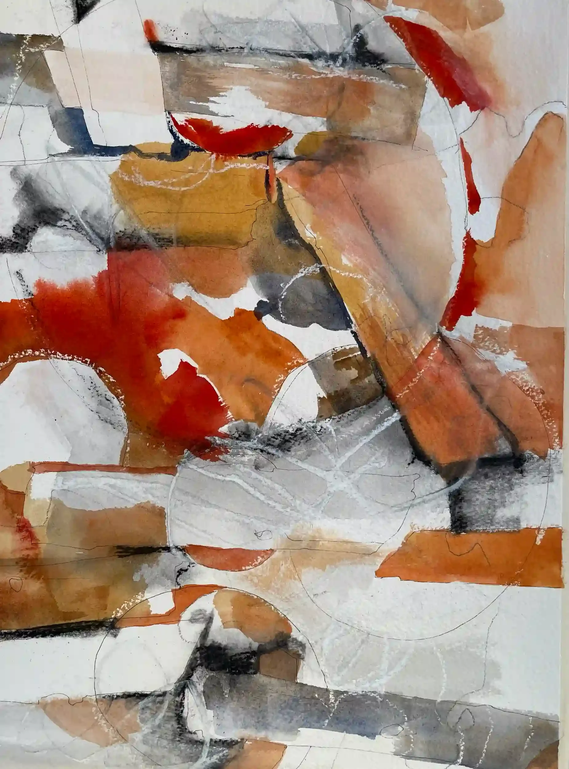  Grounded  Mixed media on paper, 20-3/8 x 16-3/8" Brushed silver metal frame, white mat. 2024. $975