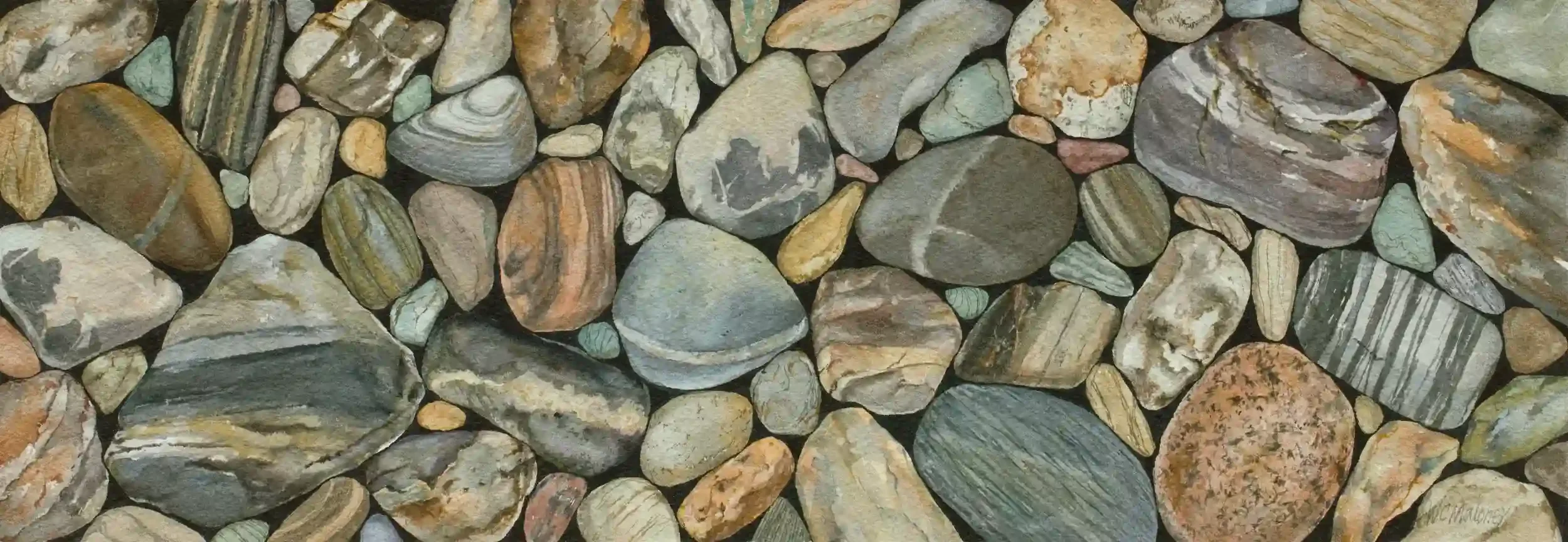  Mainestones  Archival quality fine art print from my original art. Image area: 6-3/4 x 19-1/2" plus 1" white border. $125