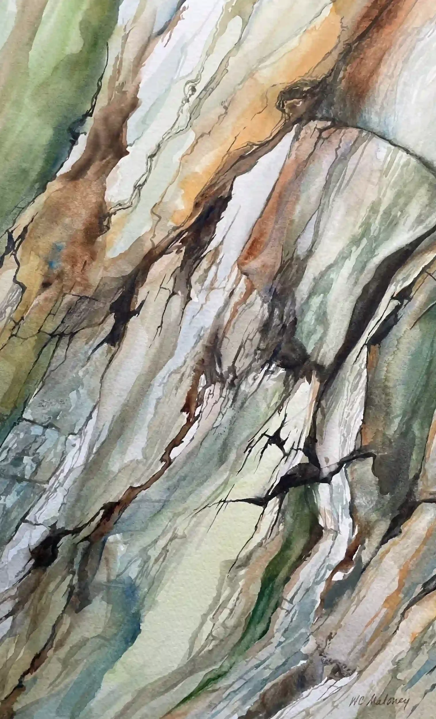  The Secrets of Wood  Watercolor, 22-1/4 x 16-1/8" Wood frame, white mat. 2022. $850