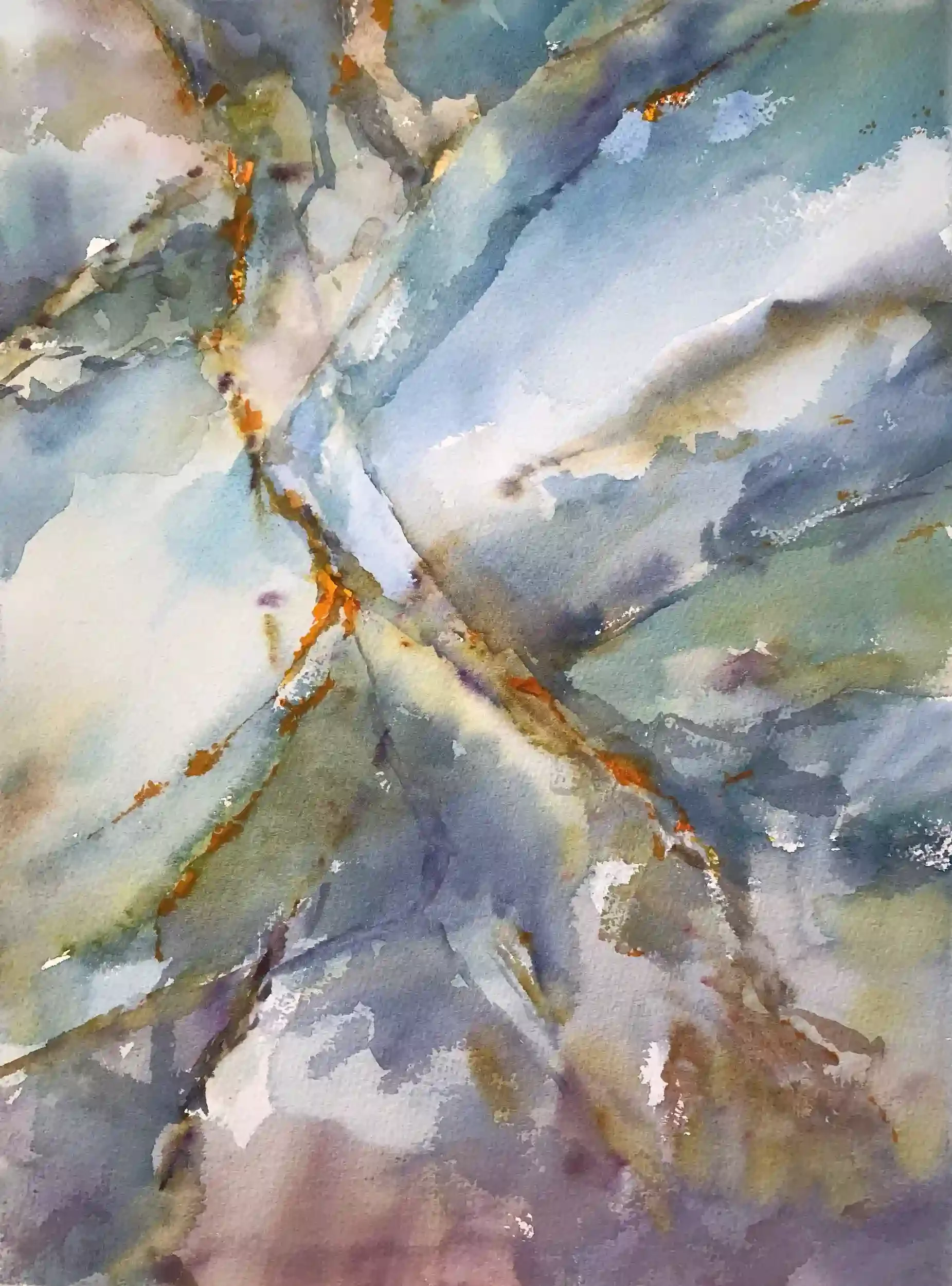  Adumbration  Watercolor, 26-1/4 x 21-1/4" Brushed silver metal frame, white mat. 2018. $1175