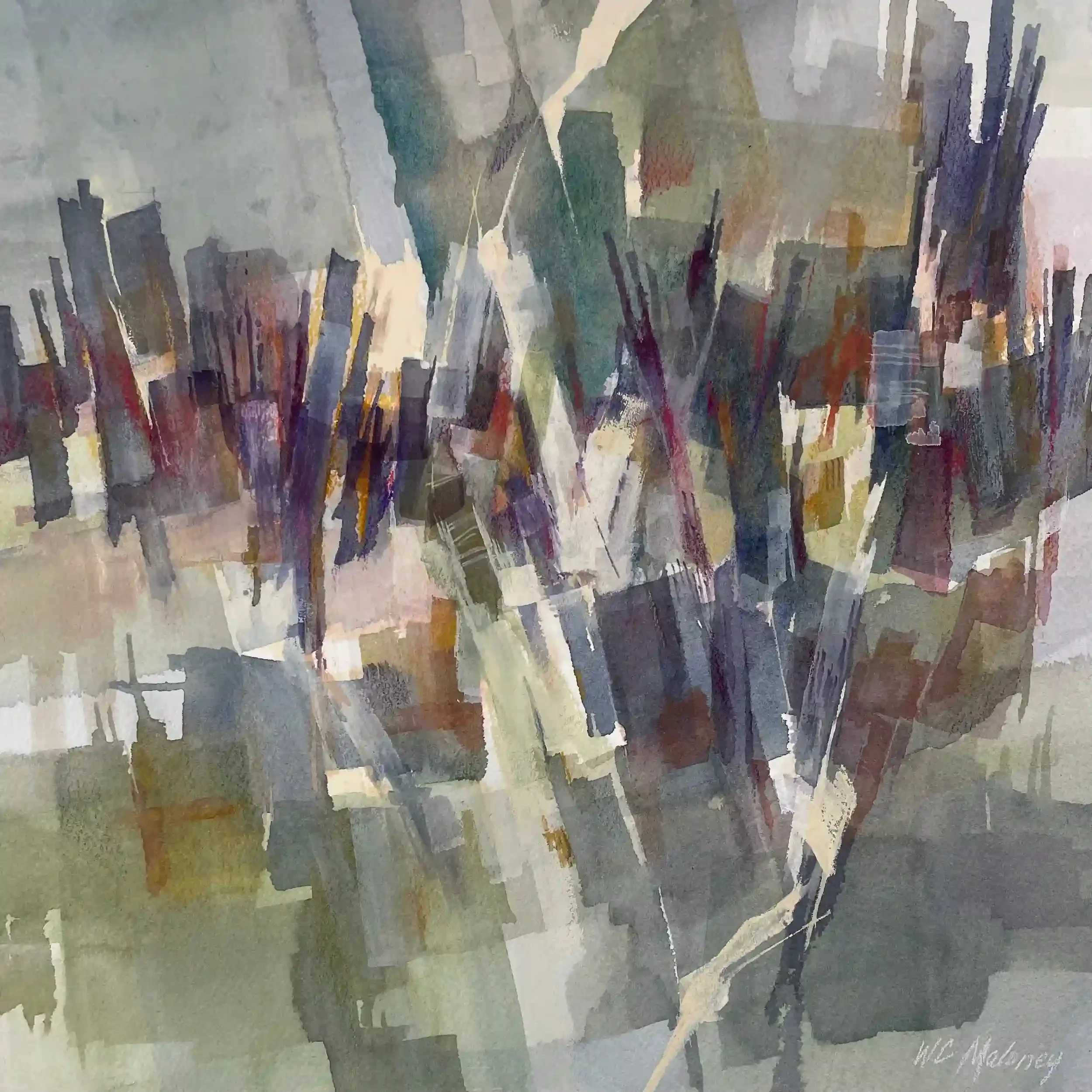  Ode to Vivaldi  Mixed media on paper, 16-3/4 x 17-1/4" German silver metal frame, white mat. 2026. $950