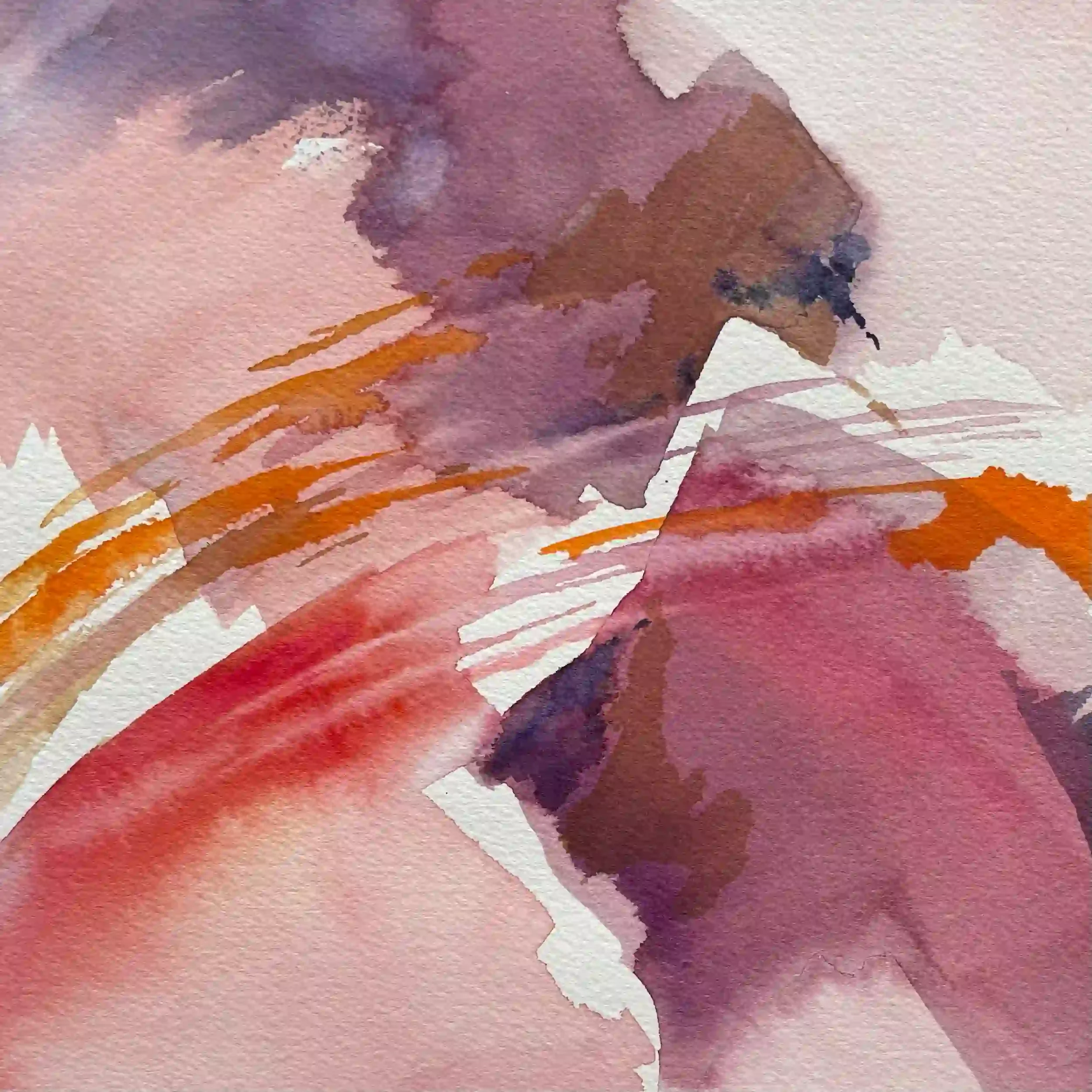 Racing Heart  Watercolor, 13-1/8 x 13-1/8" Brushed silver metal frame, white mat. 2023. $625