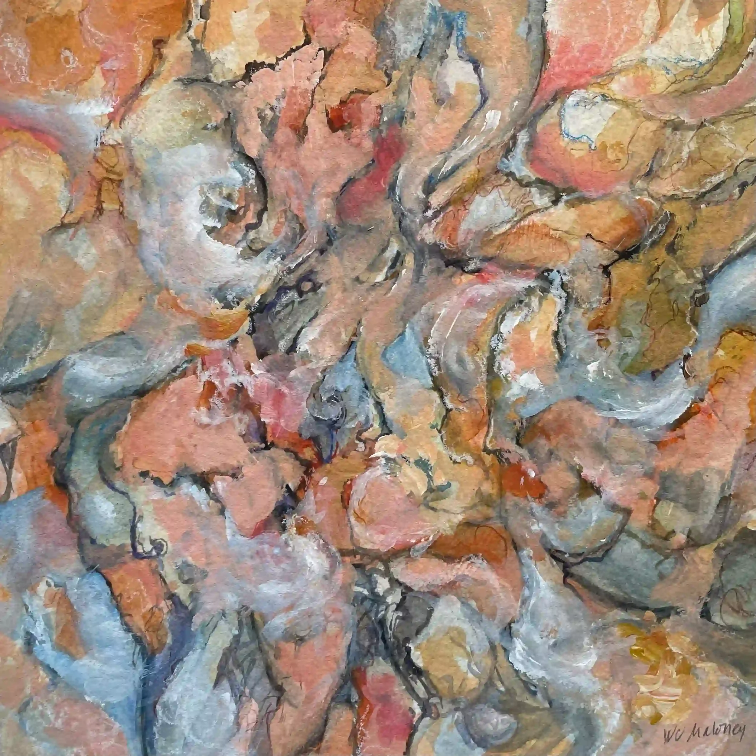  Leap of Faith  Mixed media, 13-1/2 x 13-1/2 Brushed silver metal frame, white mat. 2023. $650