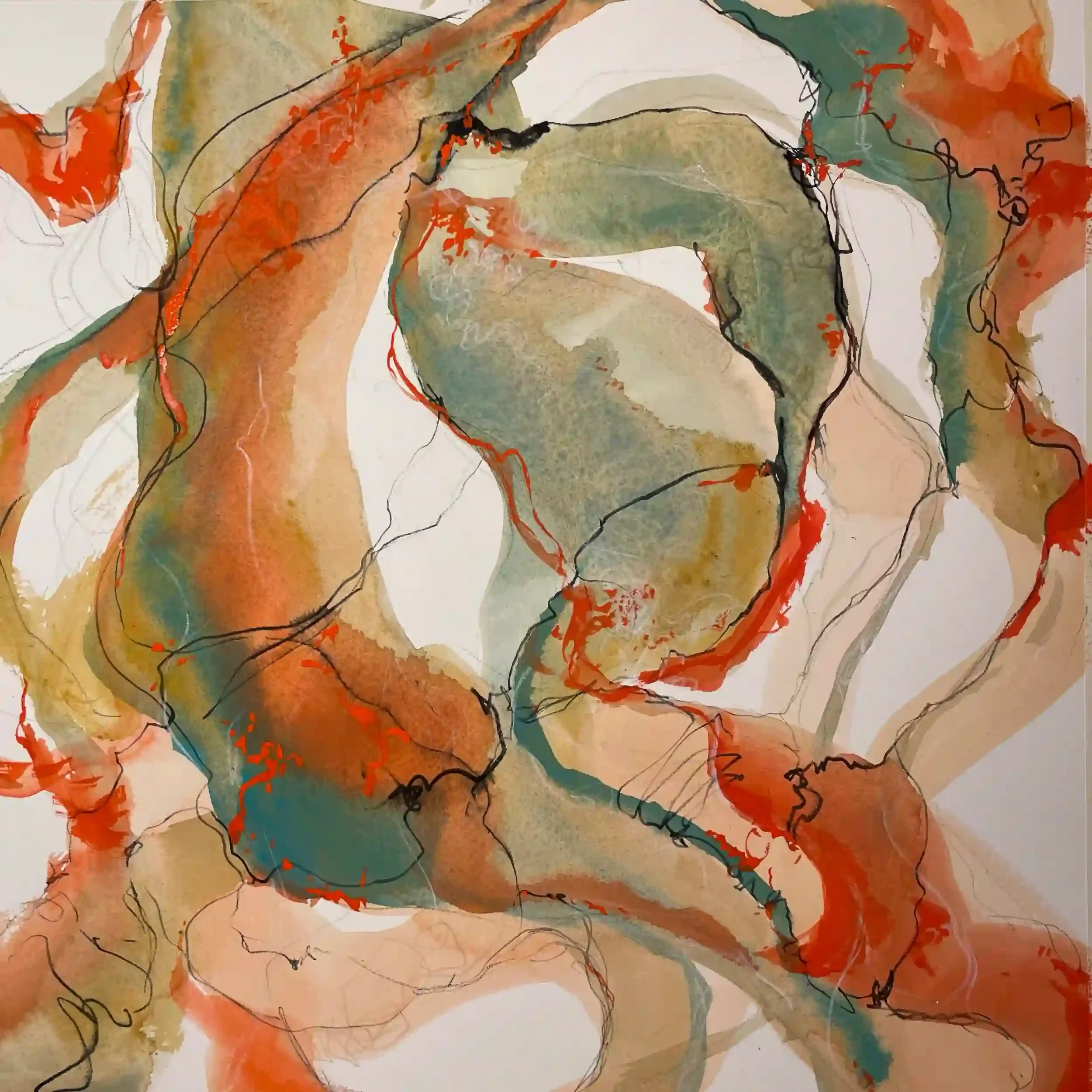  Slowly   Mixed media on paper, 20-1/8 x 20-1/8" German silver metal frame, white mat. 2026. $1175