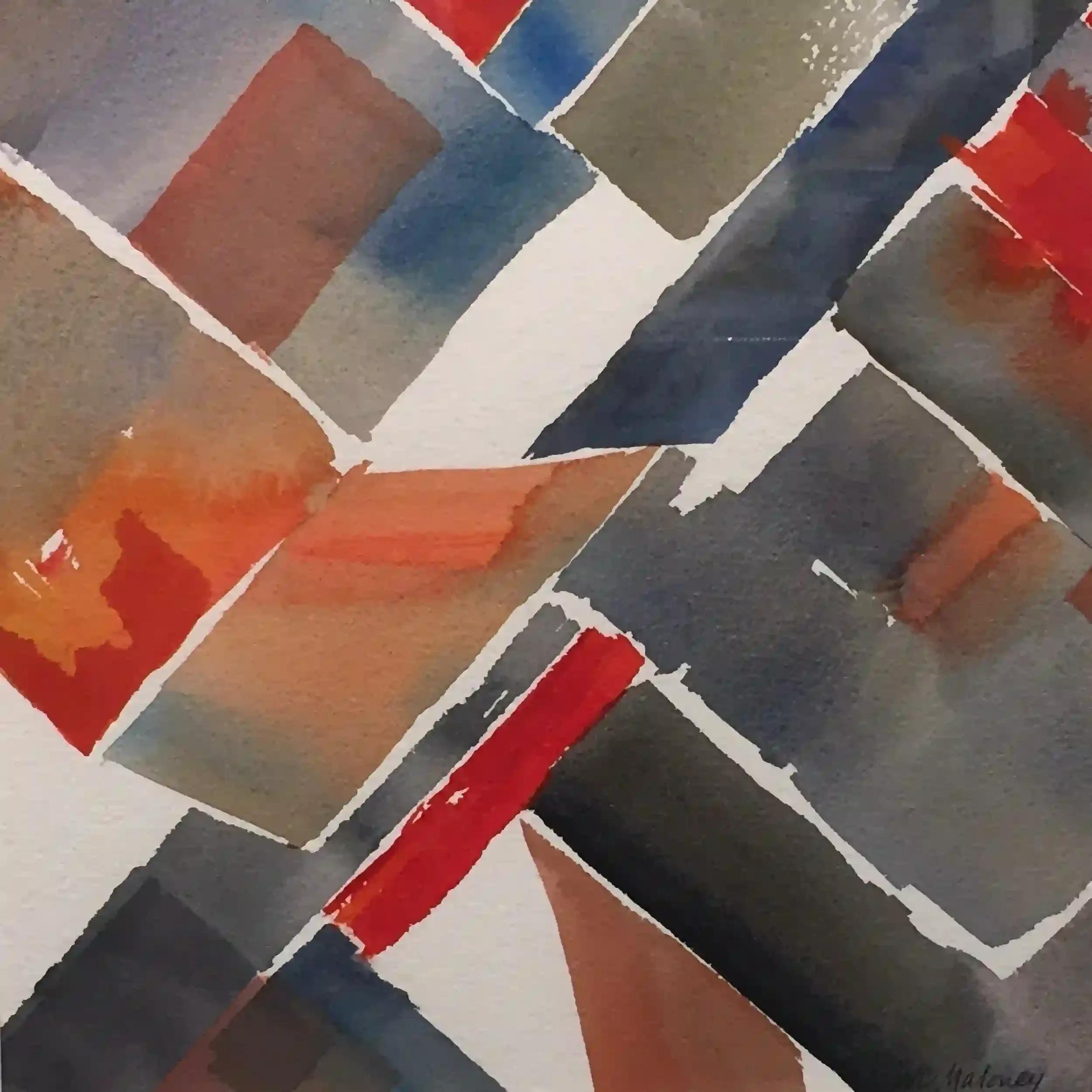  Chiseled Greys  Watercolor, 15-7/8 x 15-7/8" Gunmetal gray metal frame, white mat. 2015. $650