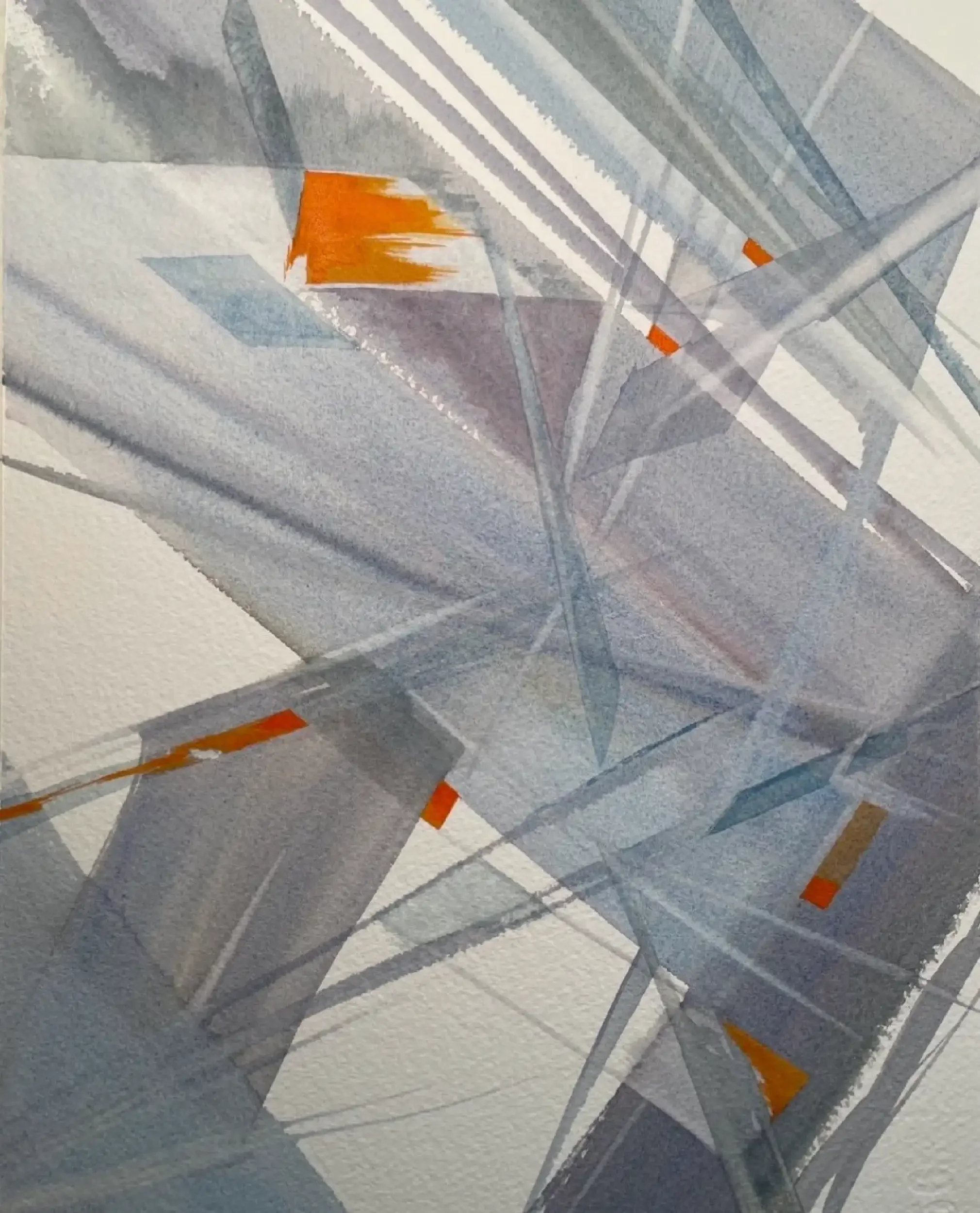  Refractions  Watercolor, 20-3/8 x 16-1/2" Brushed silver metal frame, white mat. 2023. $875