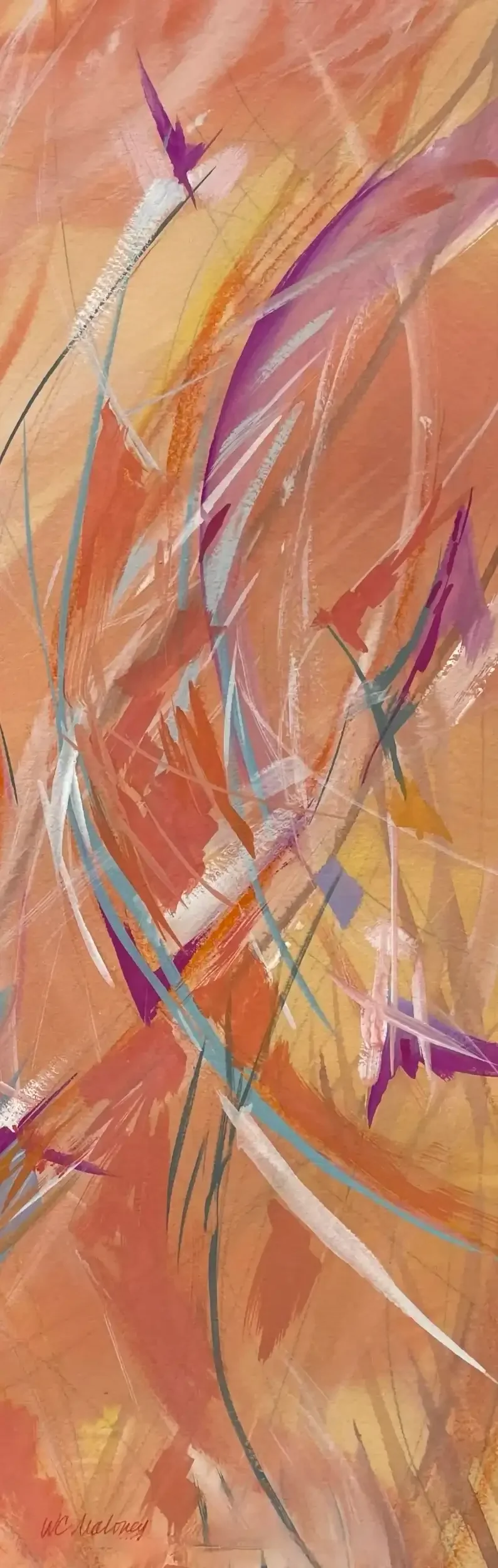  Breathing In  Mixed media on paper, 23-5/8 x 11-5/8" Brushed silver metal frame, white mat. 2025. $925