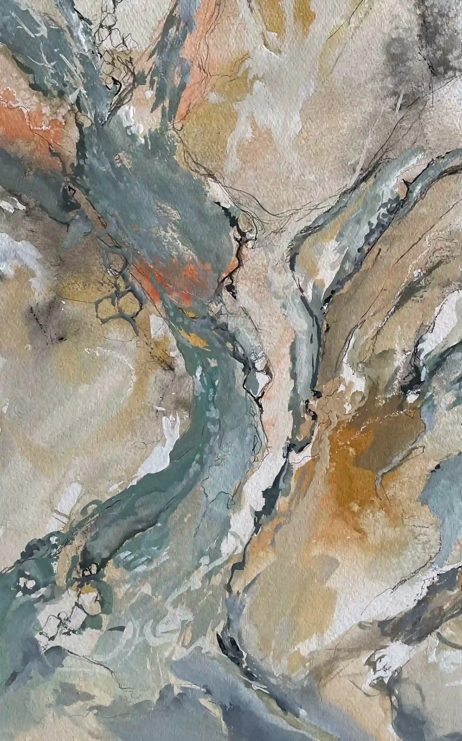  Stirrings  Mixed media on paper, 28-1/8 x 23-1/2" German silver metal frame, white mat. 2025. $1400