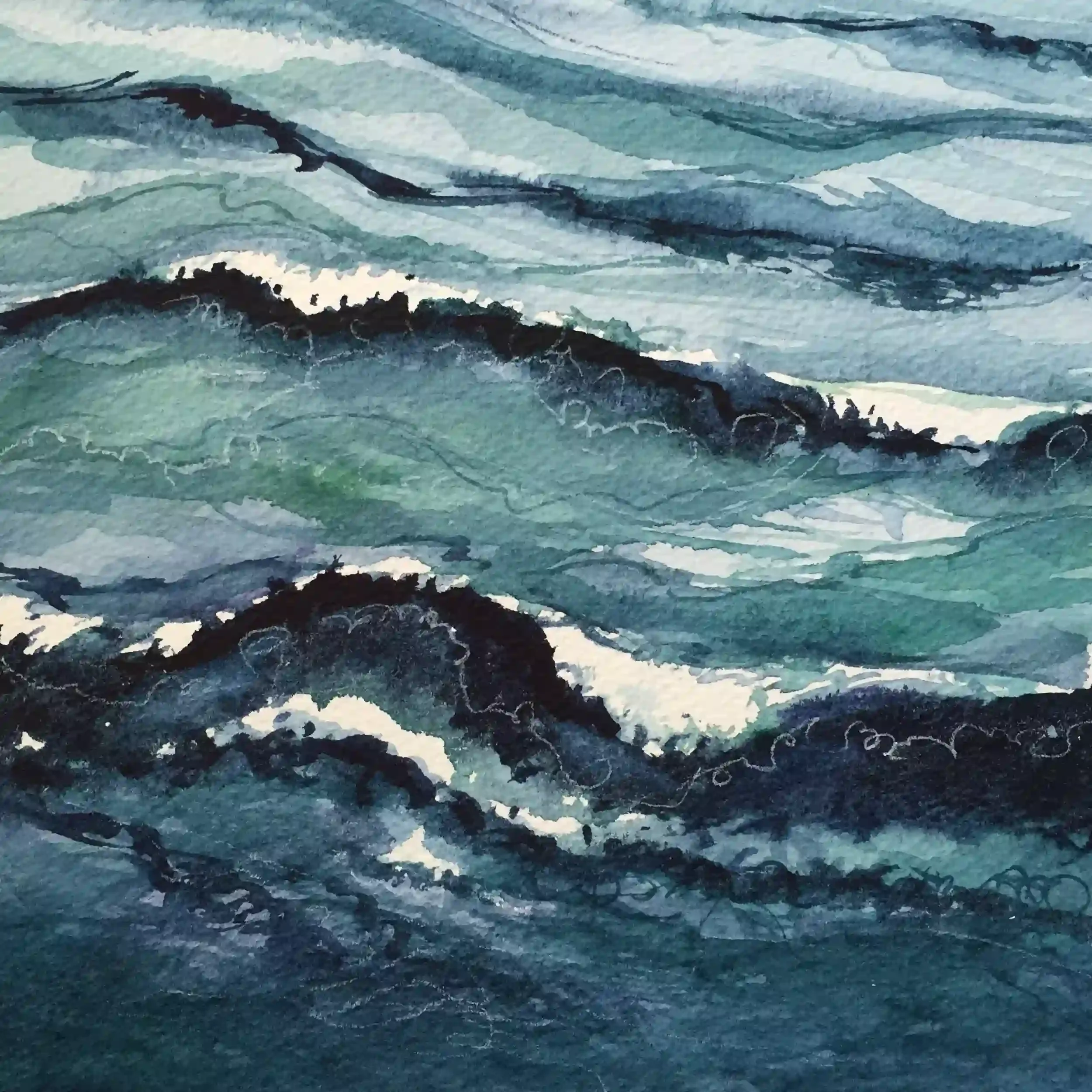  Endless  Watercolor, 13-3/4 x 13-3/4" Dark, distressed, beveled wood frame, white mat. 2015. $675