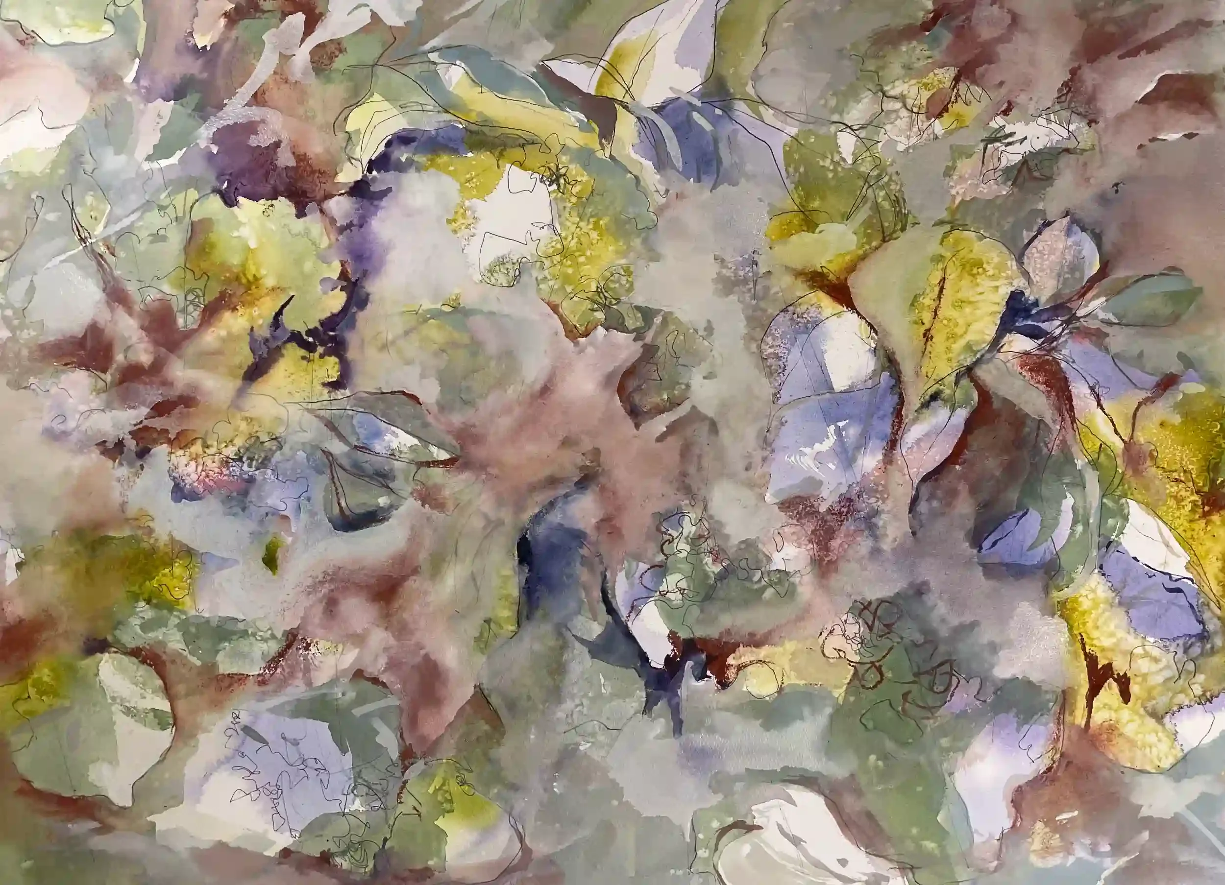  Frolic  Mixed media on paper, 36-1/4 x 28-5/8" German silver metal frame, white mat. 2025. $2600