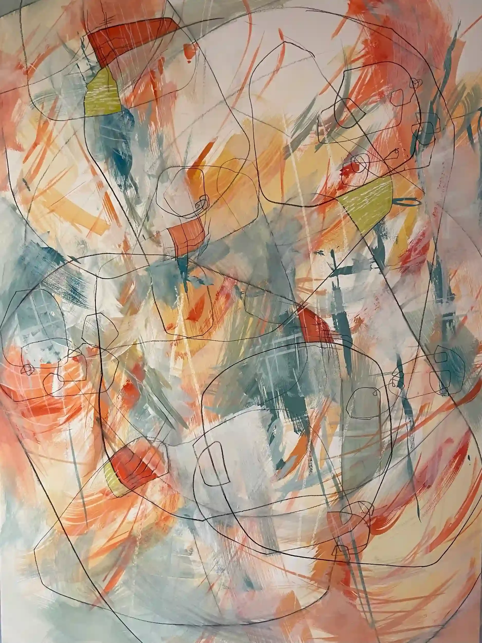  Viva Vivaldi I  Mixed media on paper, 35-5/8 x 28-1/8" Brushed silver metal frame, white mat. 2026. $2500