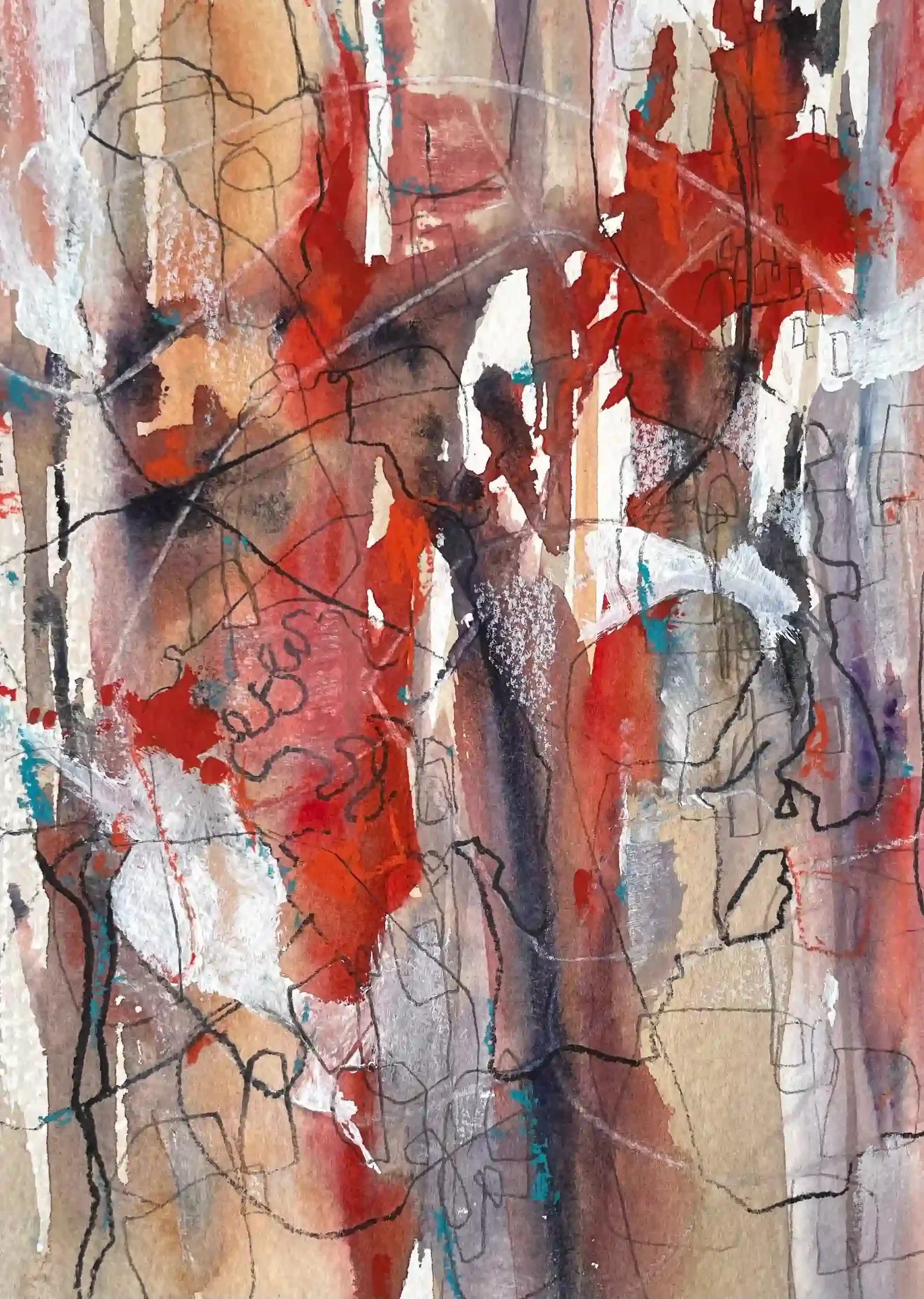  No Resistance  Mixed media on paper, 13-7/8 x 11-1/8", German silver metal frame, white mat. 2026. $675