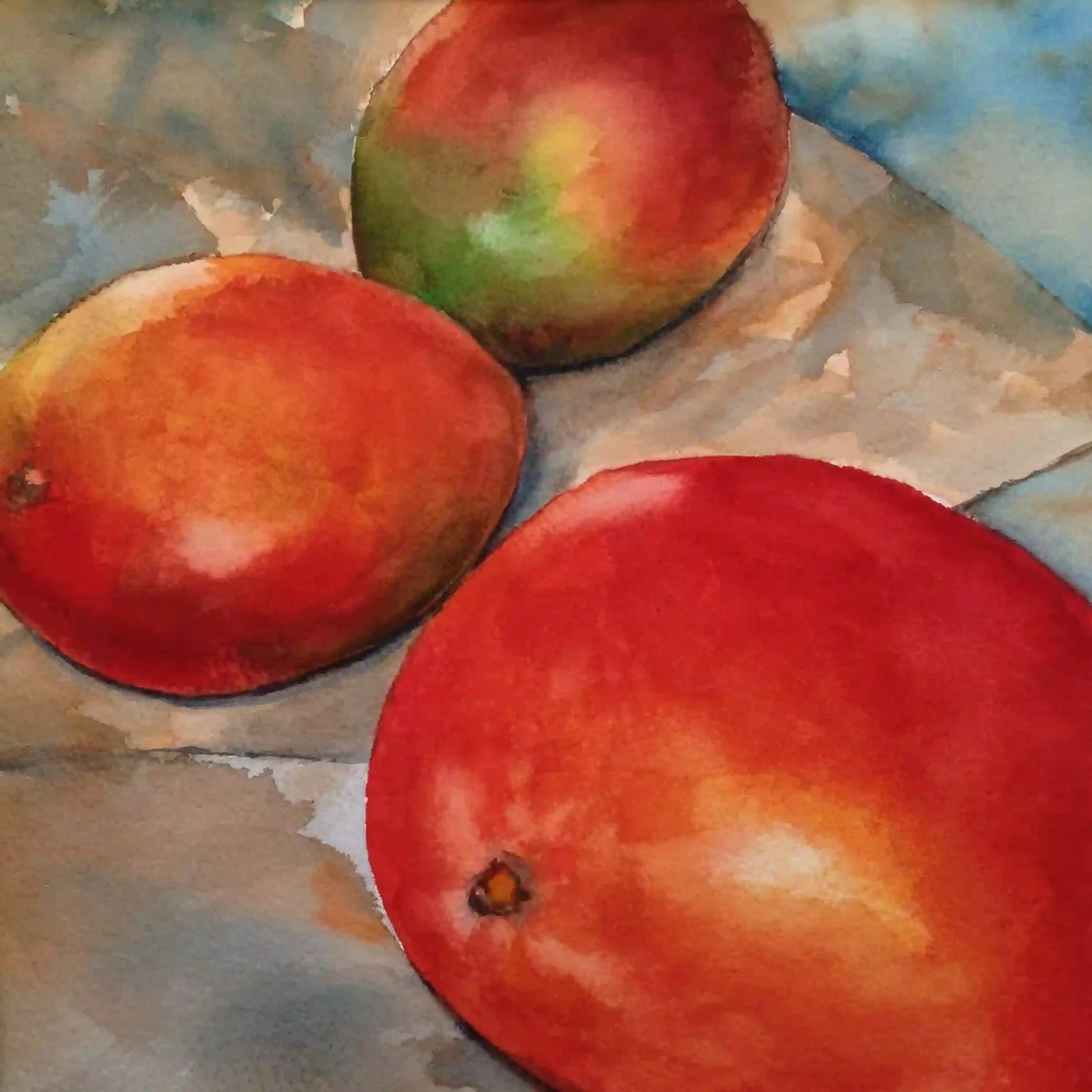  Mangos  Watercolor, 16 x 16" Brushed gold metal frame, white mat. 2014. $675