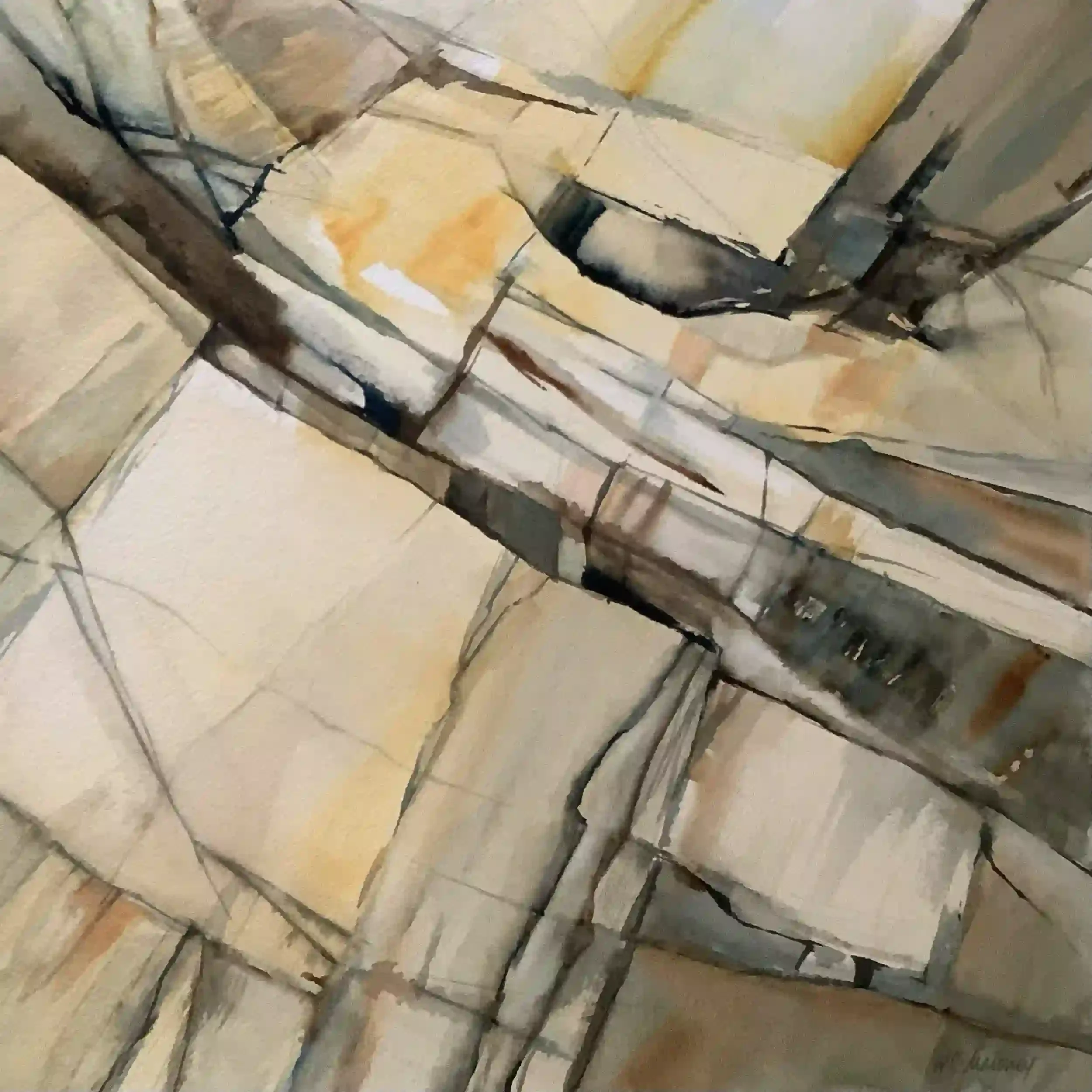  Alabaster  Watercolor, 20-1/8 x 20-1/8" German silver metal frame, white mat. 2021. $1050
