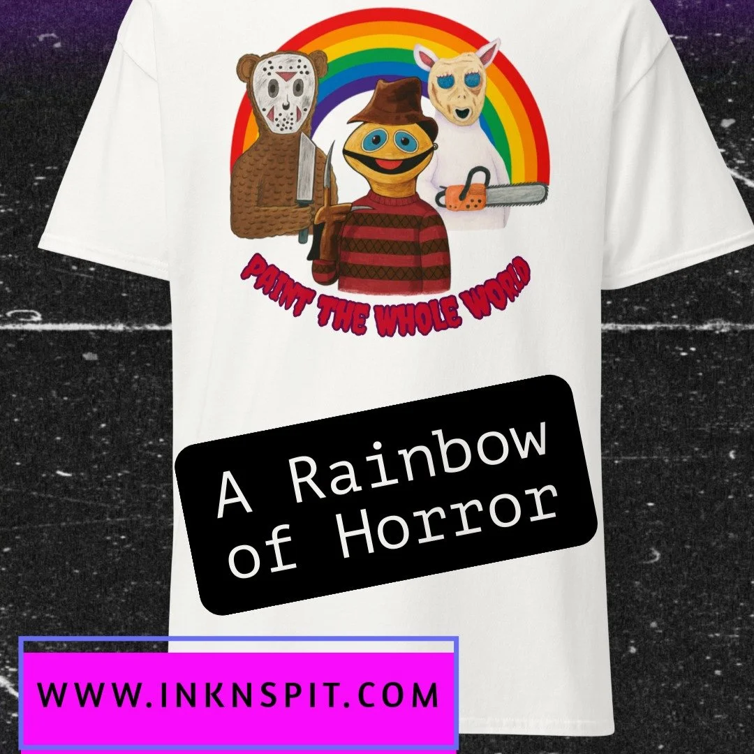 Paint the whole world with a blood-stained rainbow! 80s' horror titans meet the mighty triumphant of Zippy, George and Bungle! Zippy while stalk you in your dreams; George gets handy with a chainsaw, while wearing a dead-skin mask; and Bungle is just
