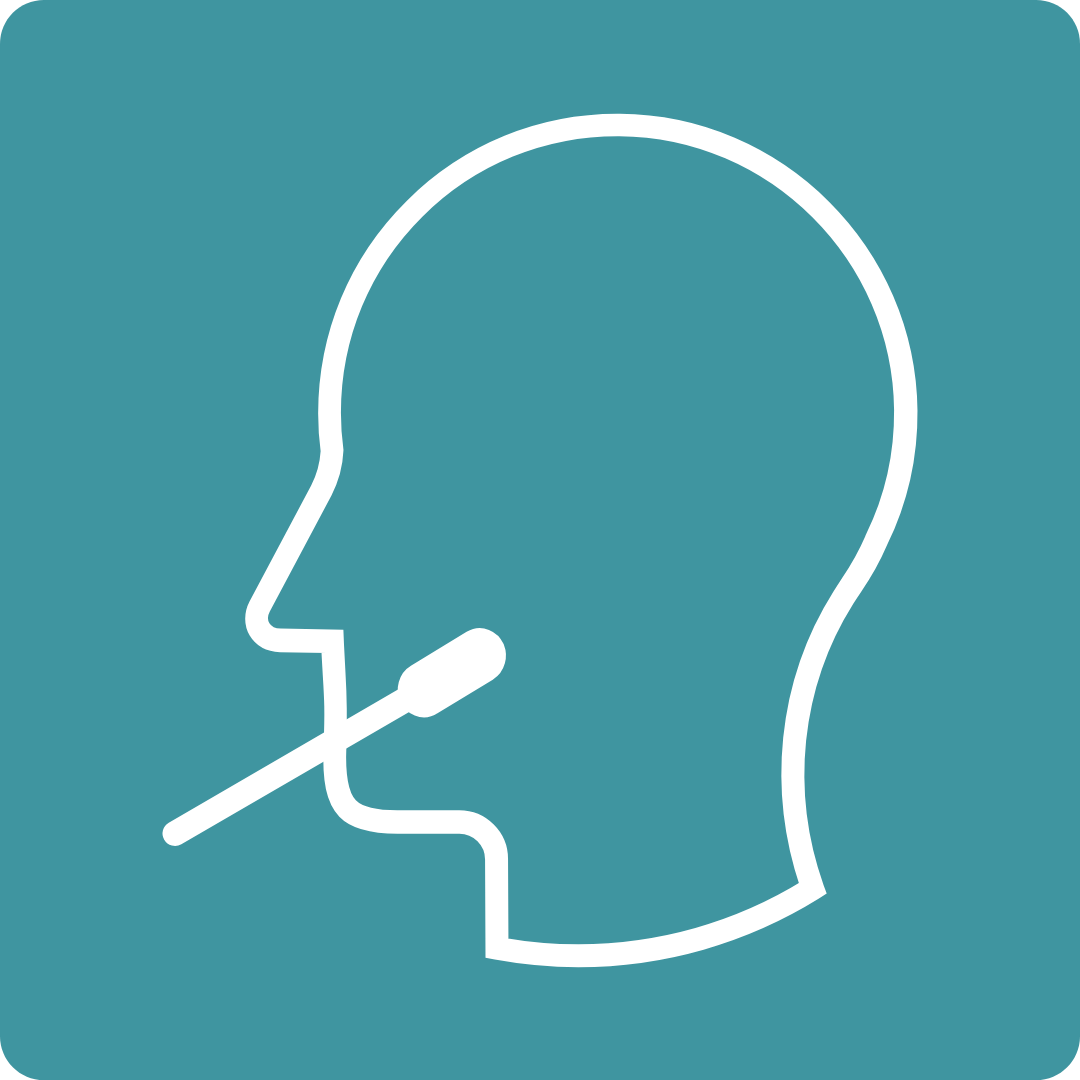 Outline of a person's profile with a headset microphone on a teal background.