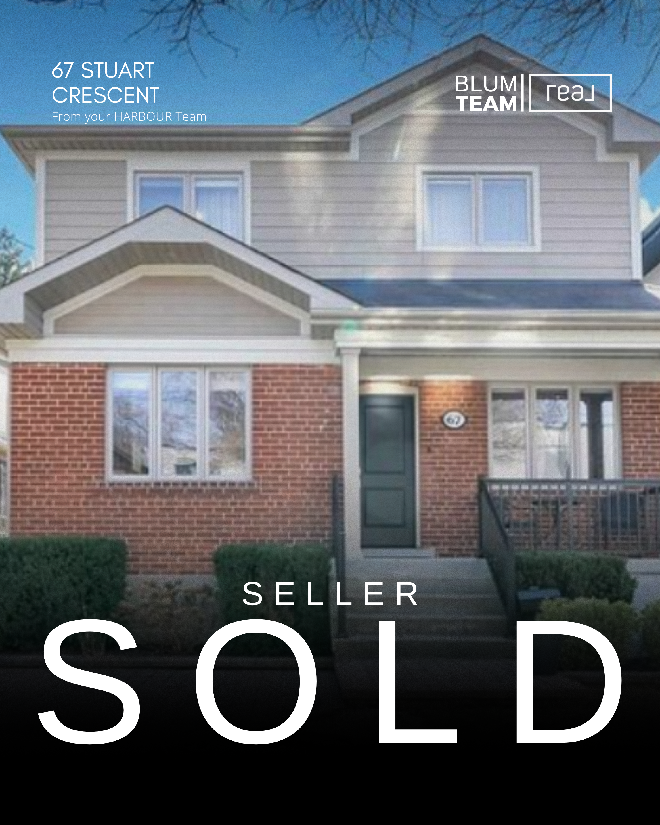 A two-story house with brick and siding exterior, a front porch, and a small set of steps leading to the front door. The house has large windows and the number 62 displayed next to the door. The words "SOLD" and "SELLER" are prominently overlaid on the image.