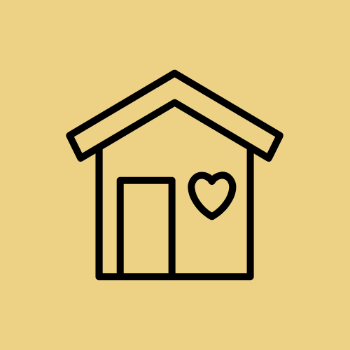 Line drawing of a house with a heart on the wall, set against a beige background.