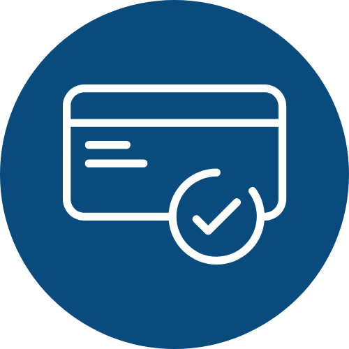 Icon of a credit card with a checkmark indicating approval or successful payment.