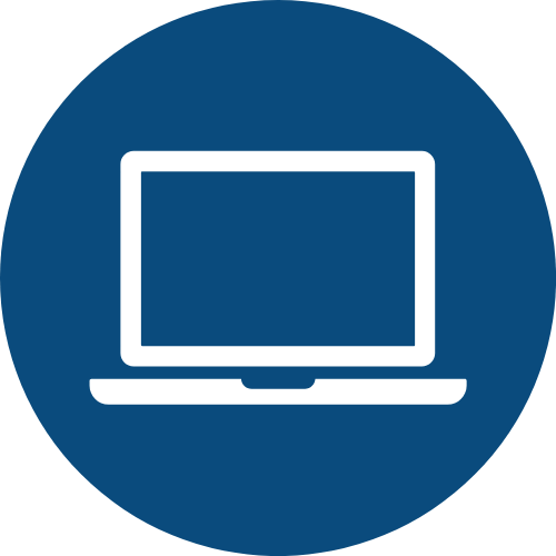 Icon of a laptop computer with a dark blue background and a white outline