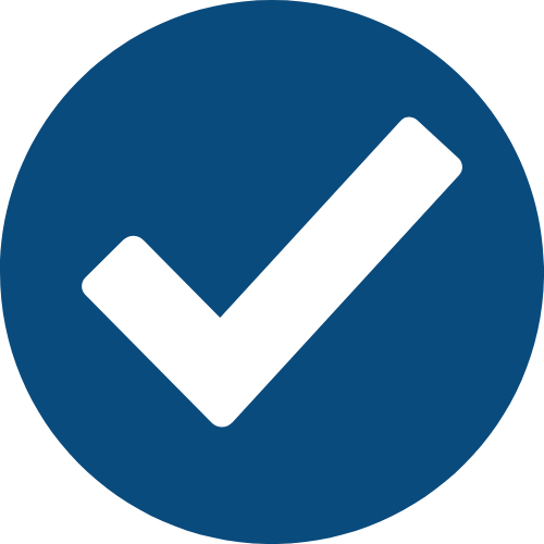 Blue circle with a black check mark in the center.