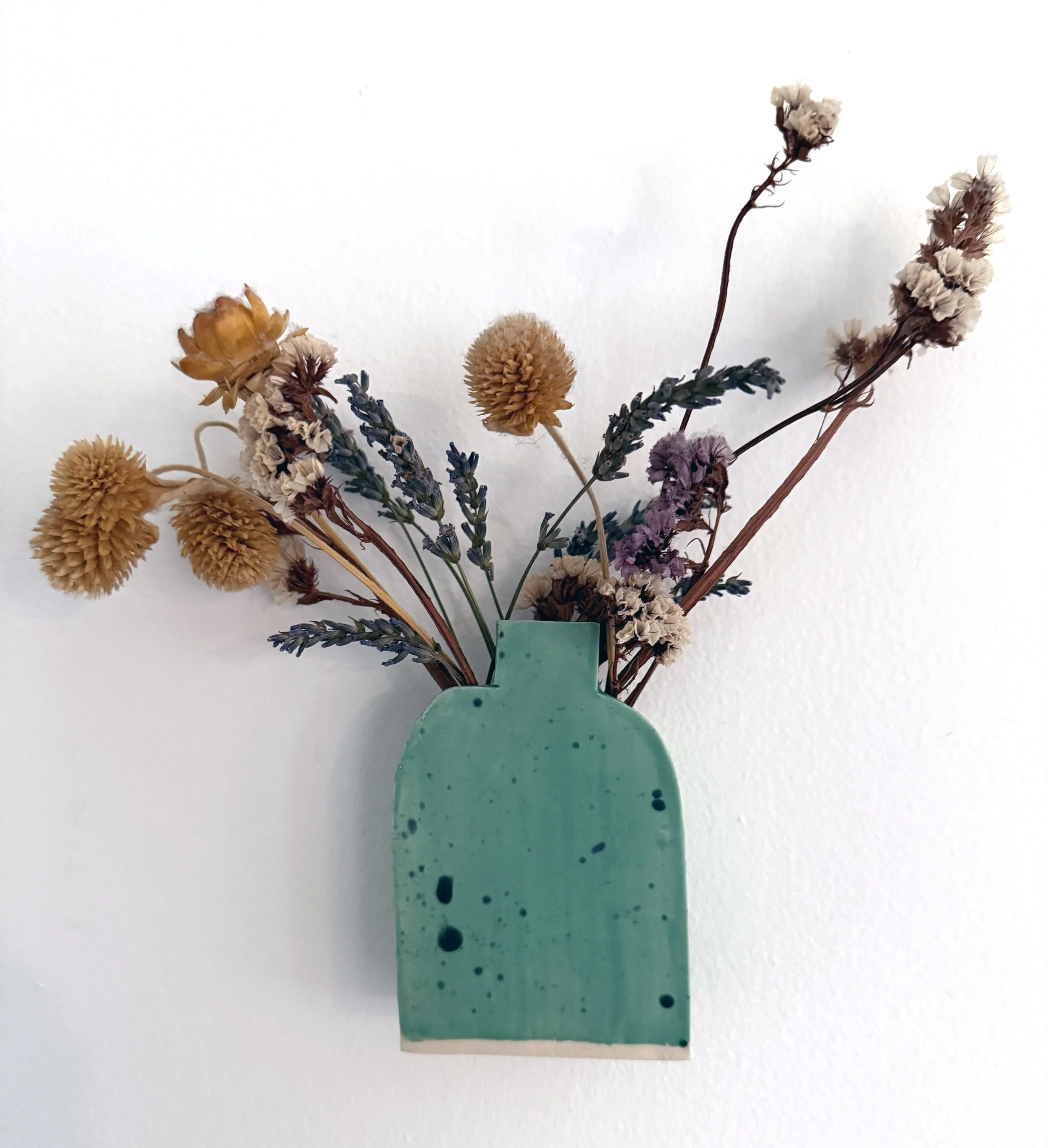 Small Turquoise Wall Vase w/ Black Splatters