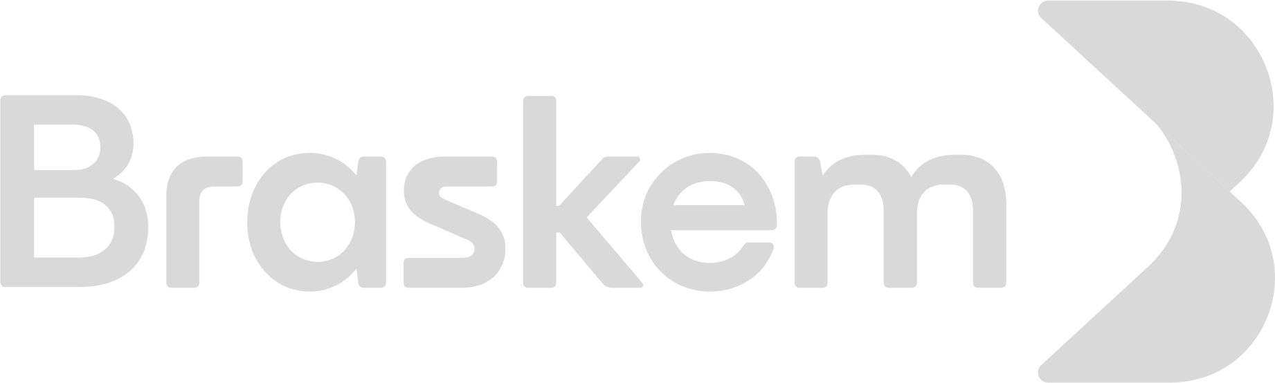 Logotipo da Braskem com o nome escrito em letras cinza e uma seta cinza voltada para a direita