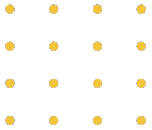 Pallini dorati disposti in un reticolo su sfondo nero.