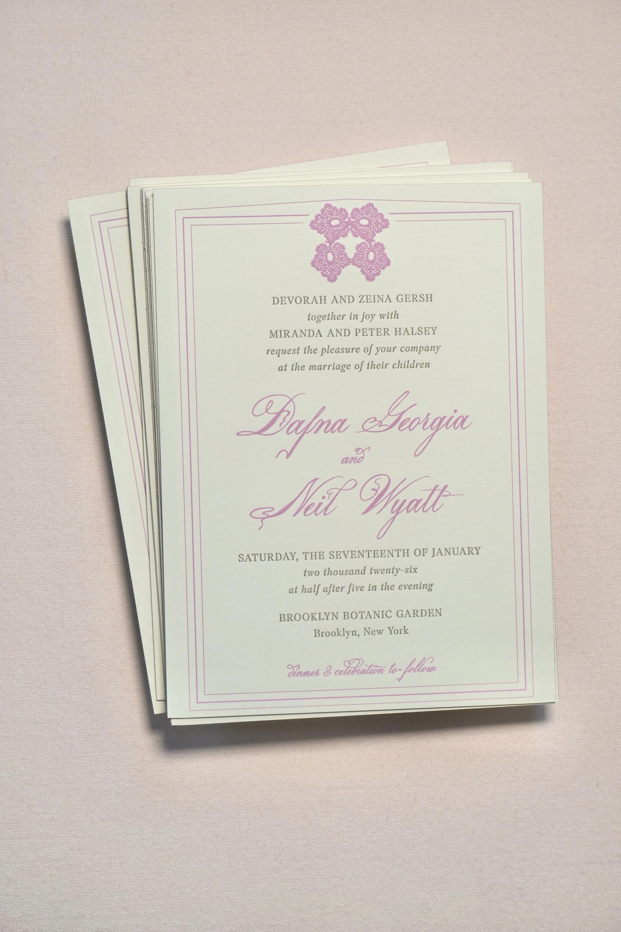 Calligraphy wedding invitation for Brooklyn wedding