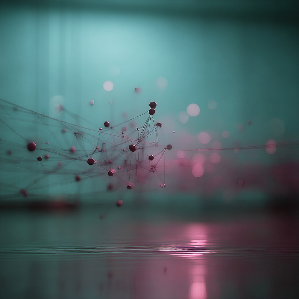 Thin lines with delicate connections float in a dreamy softly lit space.