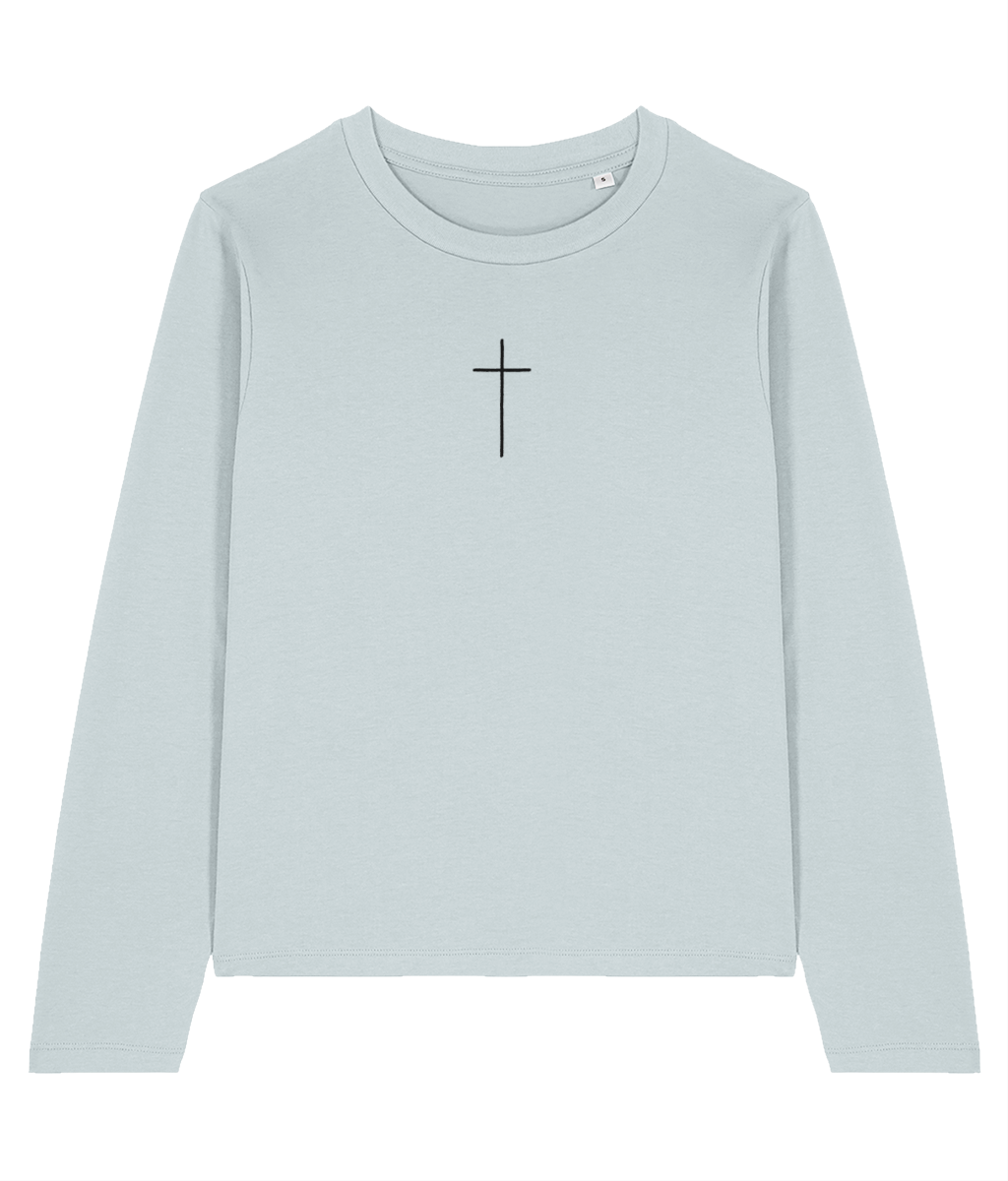 Long sleeve top with small Christian cross to the front chest area