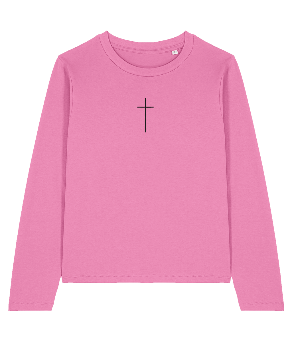 Long sleeve top with small Christian cross to the front chest area