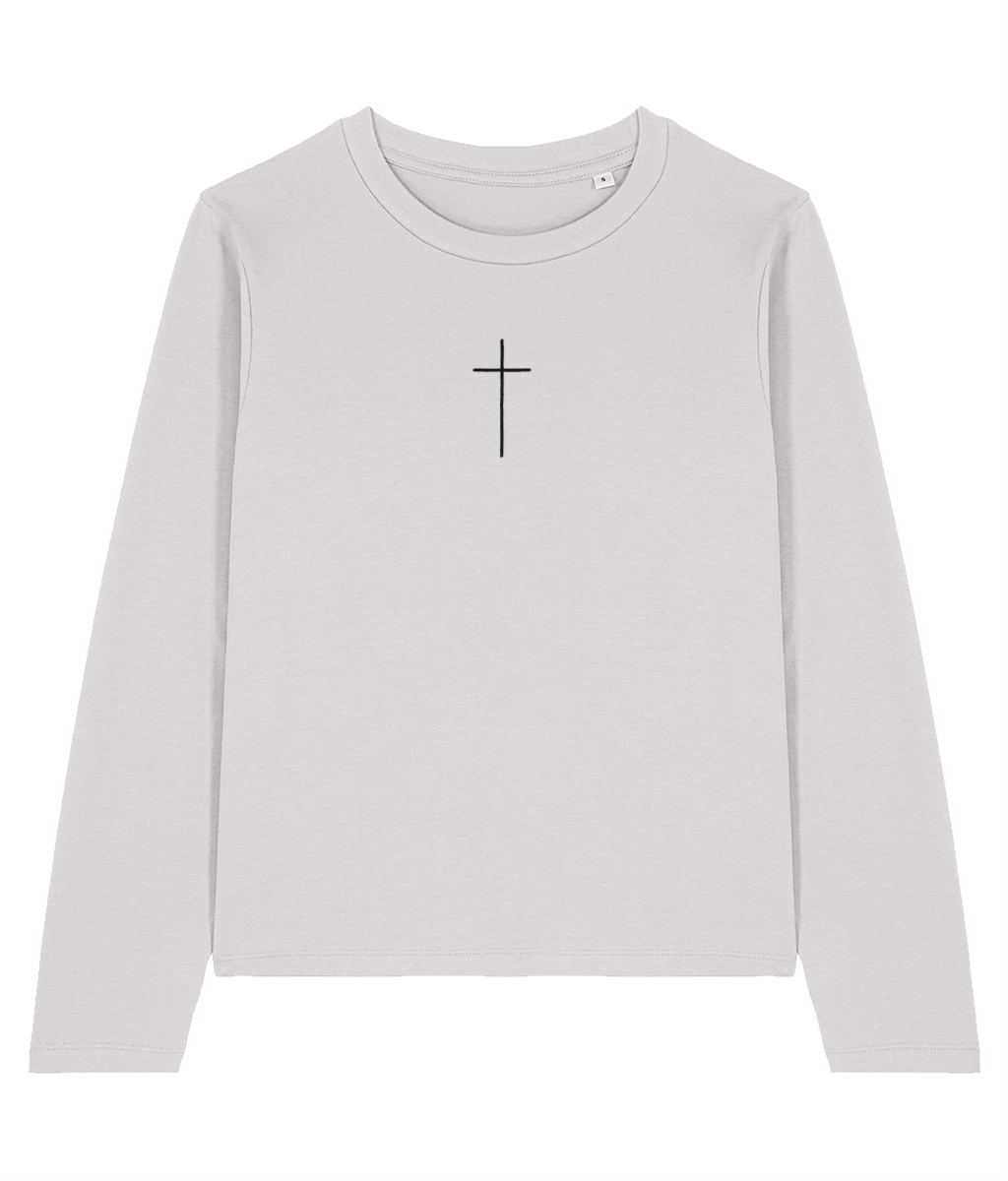 Long sleeve top with small Christian cross to the front chest area