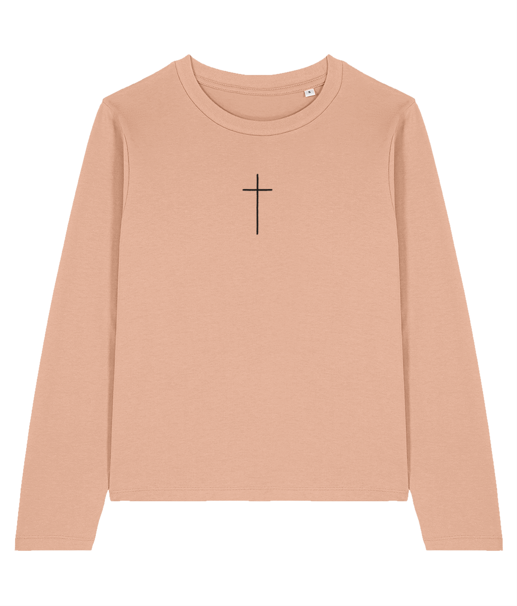 Long sleeve top with small Christian cross to the front chest area