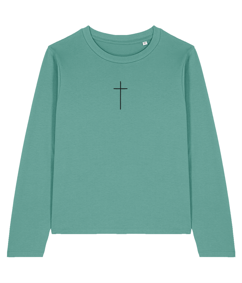 Long sleeve top with small Christian cross to the front chest area
