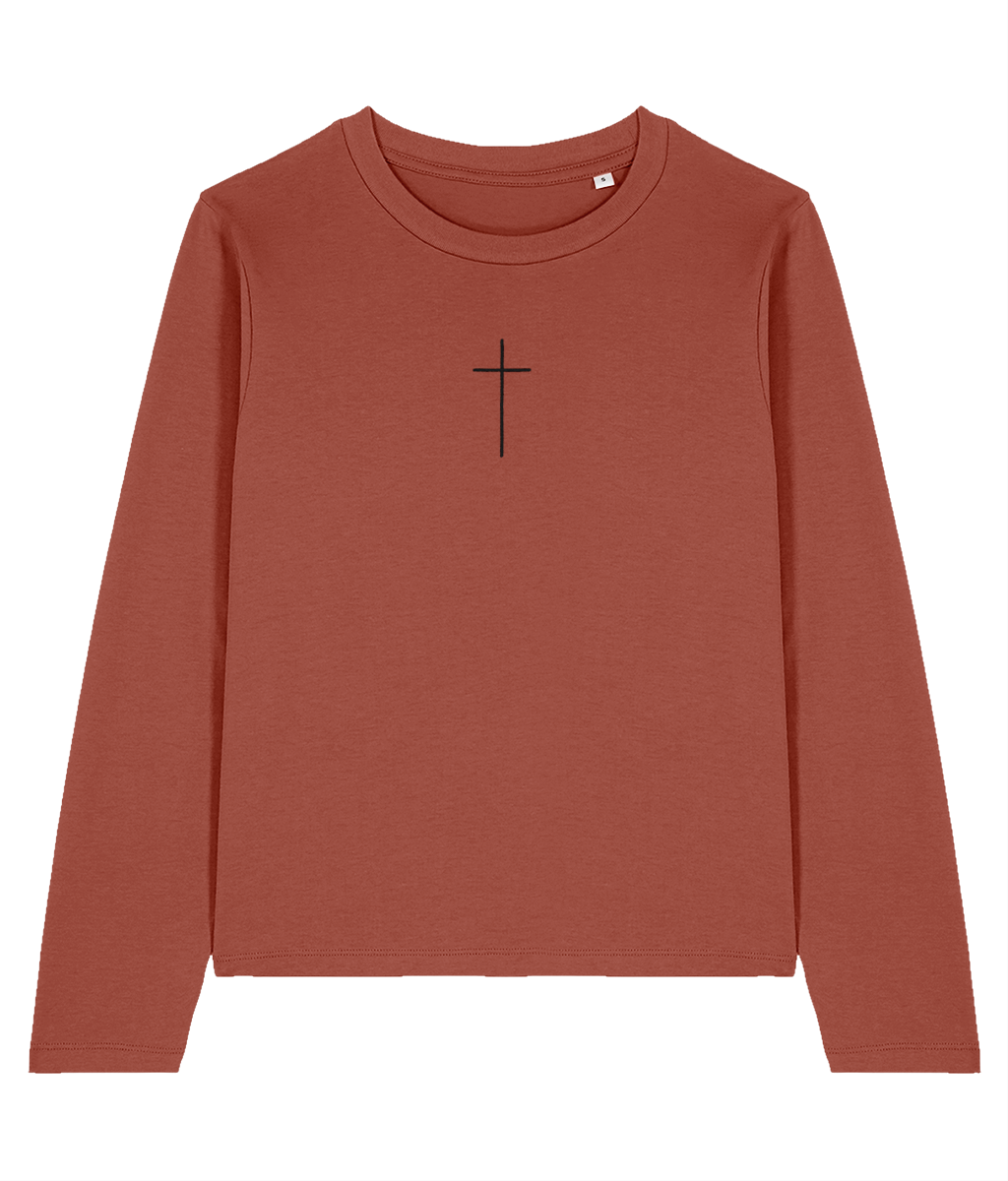 Long sleeve top with small Christian cross to the front chest area