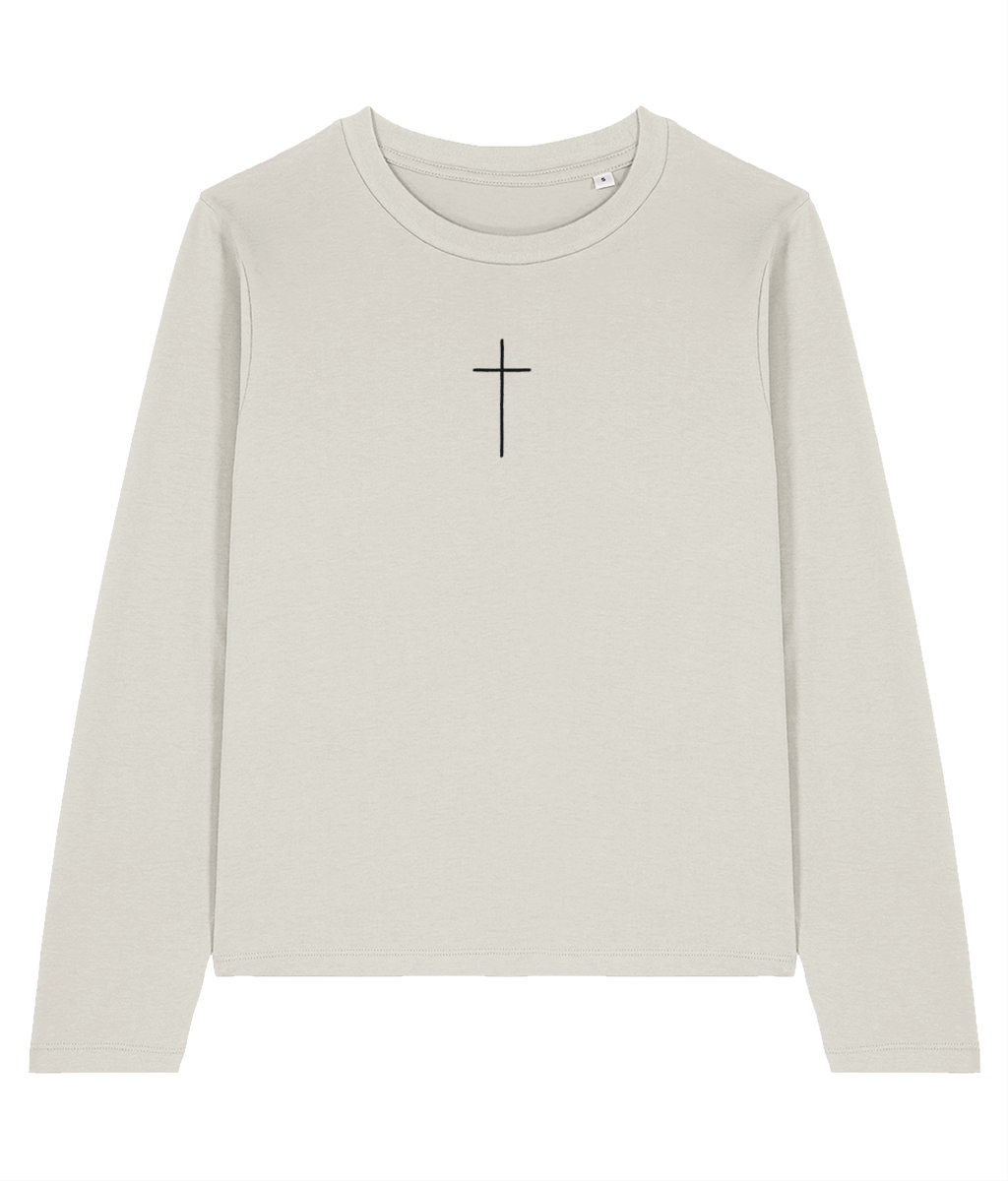 Long sleeve top with small Christian cross to the front chest area