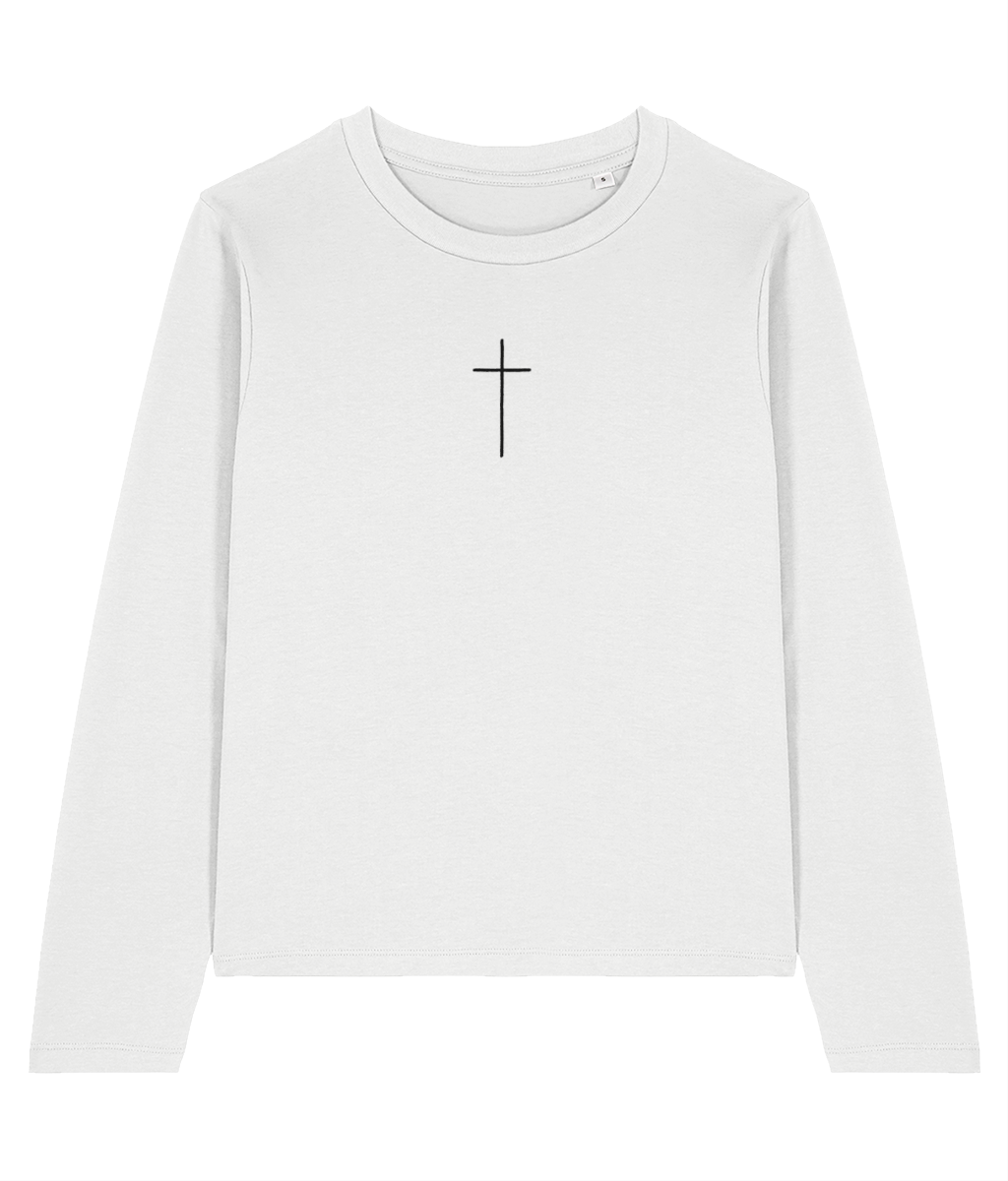 Long sleeve top with small Christian cross to the front chest area