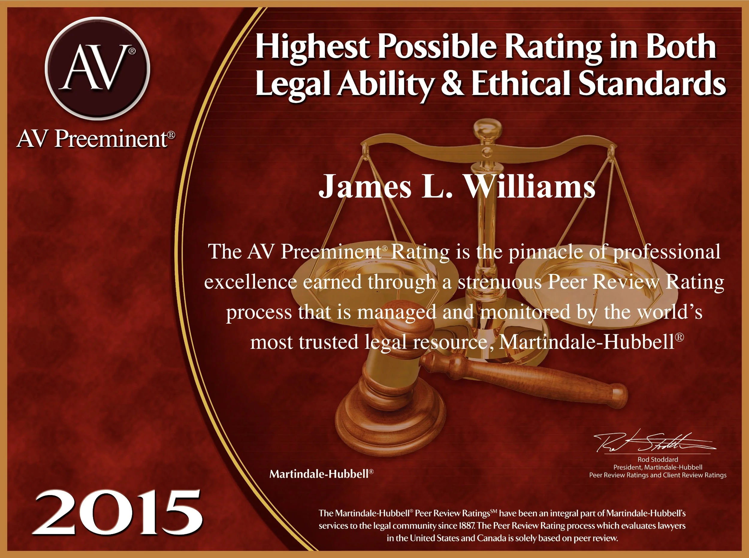 Attorney James L. Williams of Fort Worth has Achieved the AV Preeminent® Rating – the Highest Possible Rating from Martindale-Hubbell®