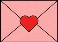 A pink envelope with a red heart in the center on a pink background.