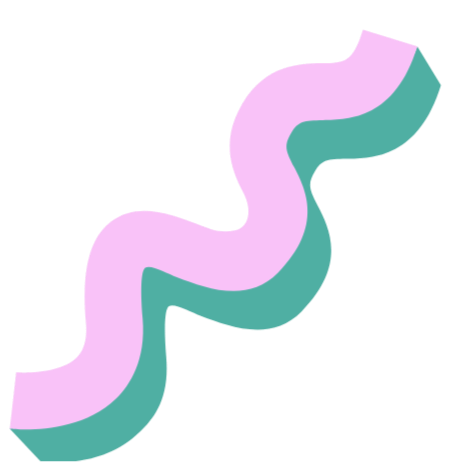 A stylized, wavy illustration with pink and teal colors on a black background.