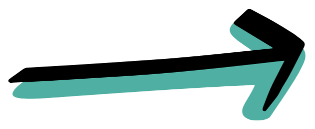A teal arrow pointing to the right with a stylized, curved design.